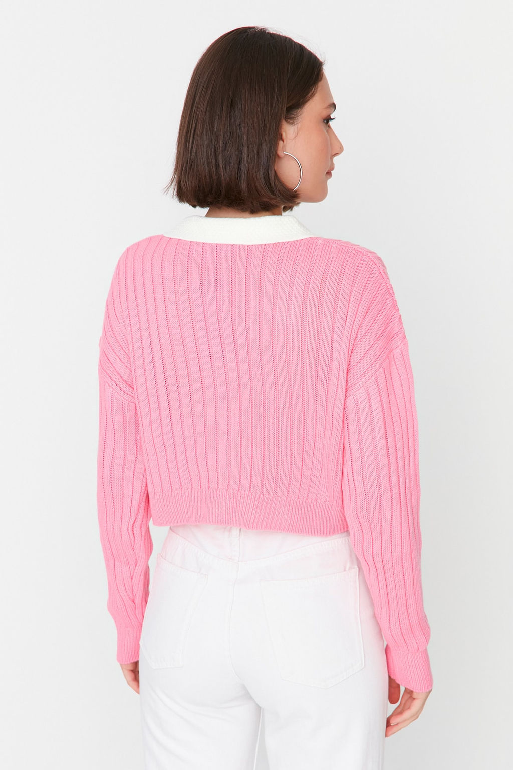 TRENDYOLMILLA Indigo Super Crop Gomlek Yaka Garnili Triko H?rka TWOAW23HI00519 фото 5