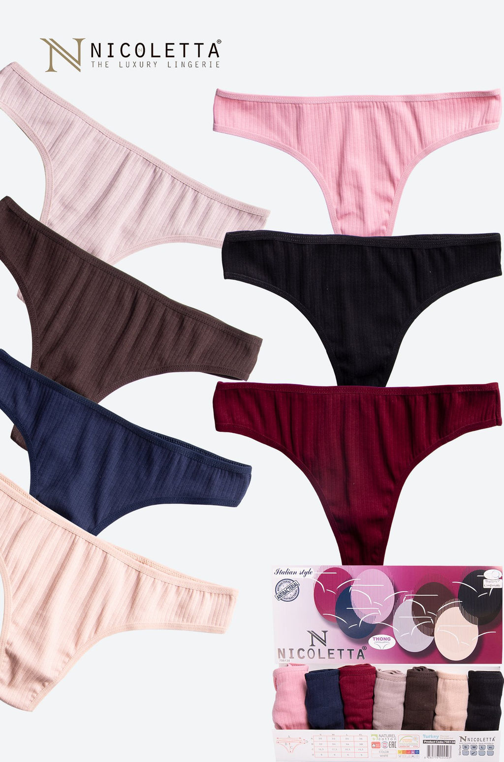 Женские трусы-стринги в рубчик 7 шт. Nicoletta  фото 6