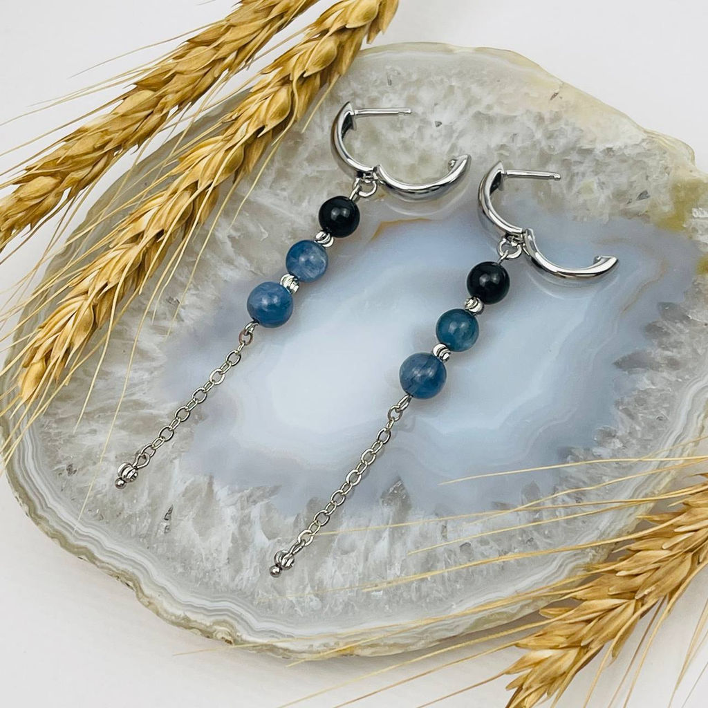 Серьги из Кианита и Турмалина с цепочкой - Радуга самоцветов фото 3