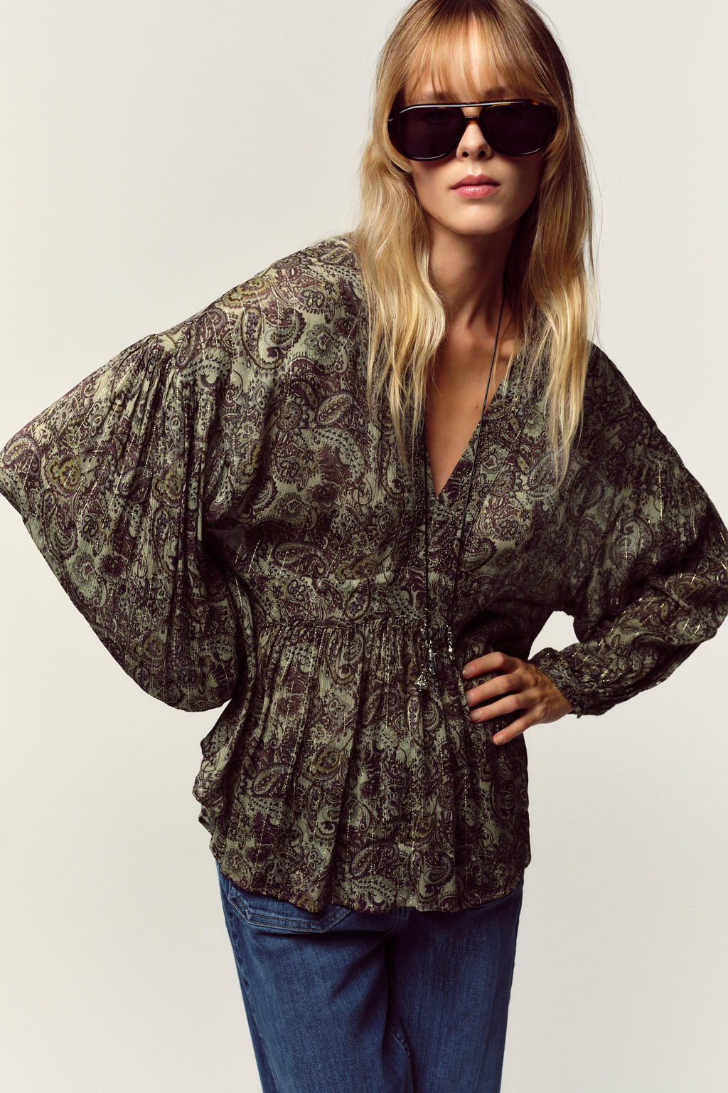 PRINTED BLOUSE WITH METALLIC THREAD - Zara фото 3