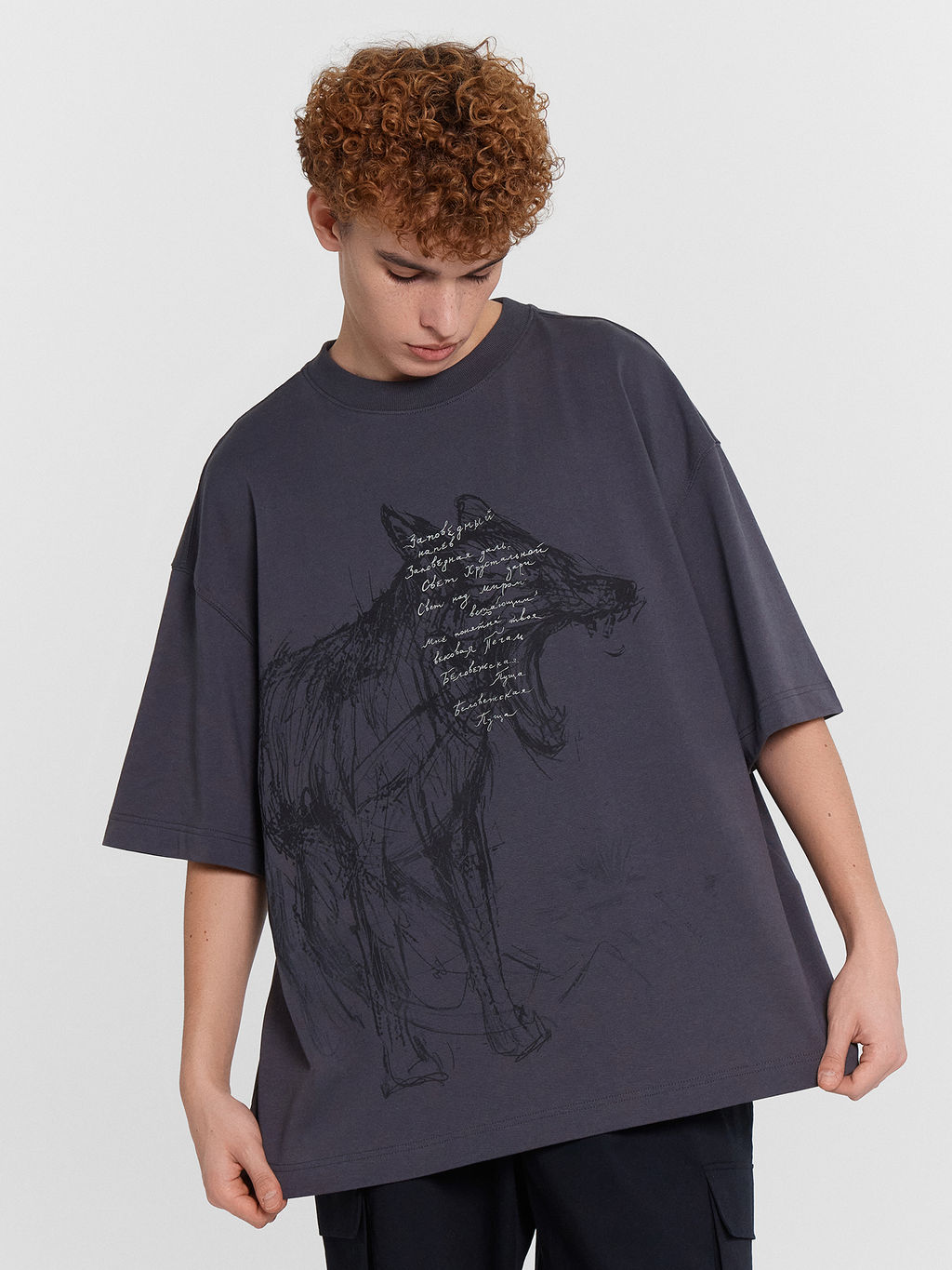 Футболка мужская серая с принтом "Беловежская пуща" сталь +печать 111892