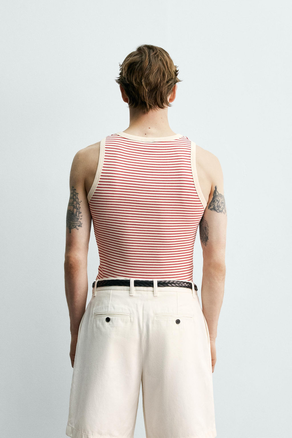 CAMISETA TANK JACQUARD RAYAS X AARON LEVINE / Crudo / Rojo