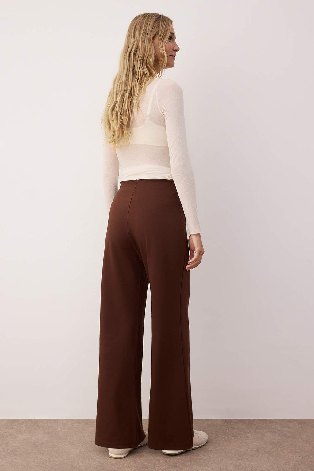 Kahverengi Interlok Wide/Leg Genis Kesim Esnek Orme Nervurlu Pantolon TWOAW26PL00075 - Trendyolmilla фото 4