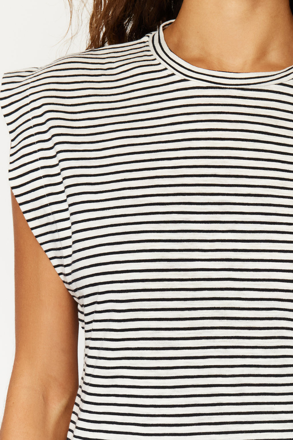 Cok Renkli %100 Pamuk Cizgili Vatka Gorunumlu Basic Bisiklet Yaka Orme T-Shirt TWOSS20TS0021