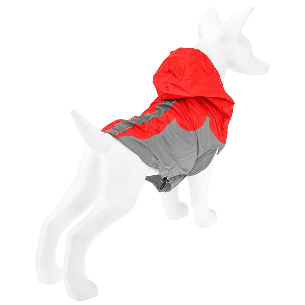 Пэт тойс (Pet toys) Одежда для собаки Плащ с капюшоном, на липучке, светоотражающая полоска, р-р M, длина спинки 26см/обхват груди 42см/обхват шеи 30см, цвет-красный, плащевка (Китай) - Домашняя мода фото 3