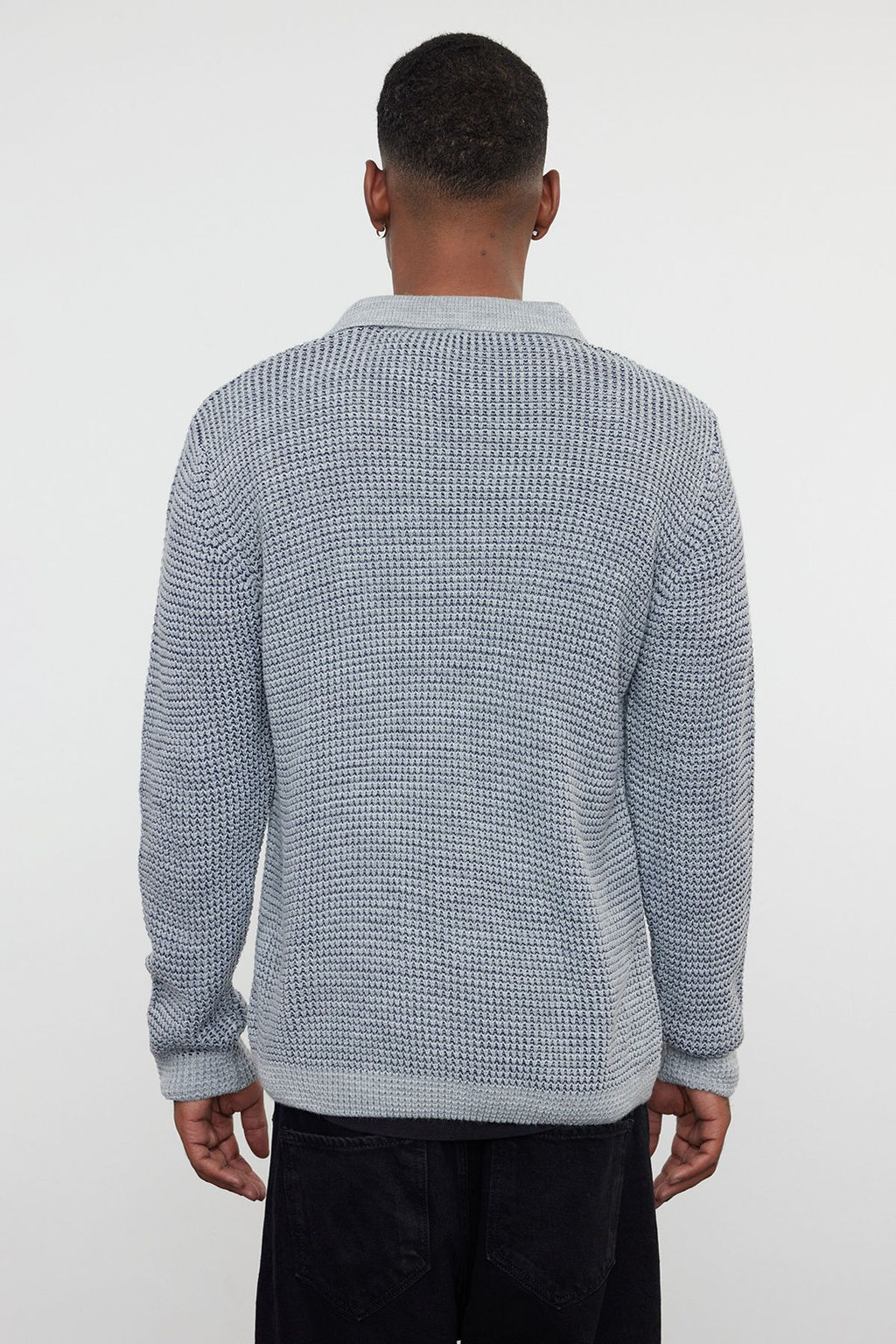 TRENDYOL MAN Gri Casual Regular Polo Yaka Dokulu Triko Kazak TMNAW25KZ00016 - Trendyolmilla фото 6