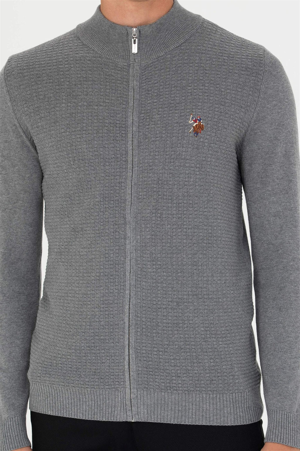 U. S. Polo Assn / Мужской серый меланжевый базовый трикотажный кардиган - U.s. polo assn фото 6