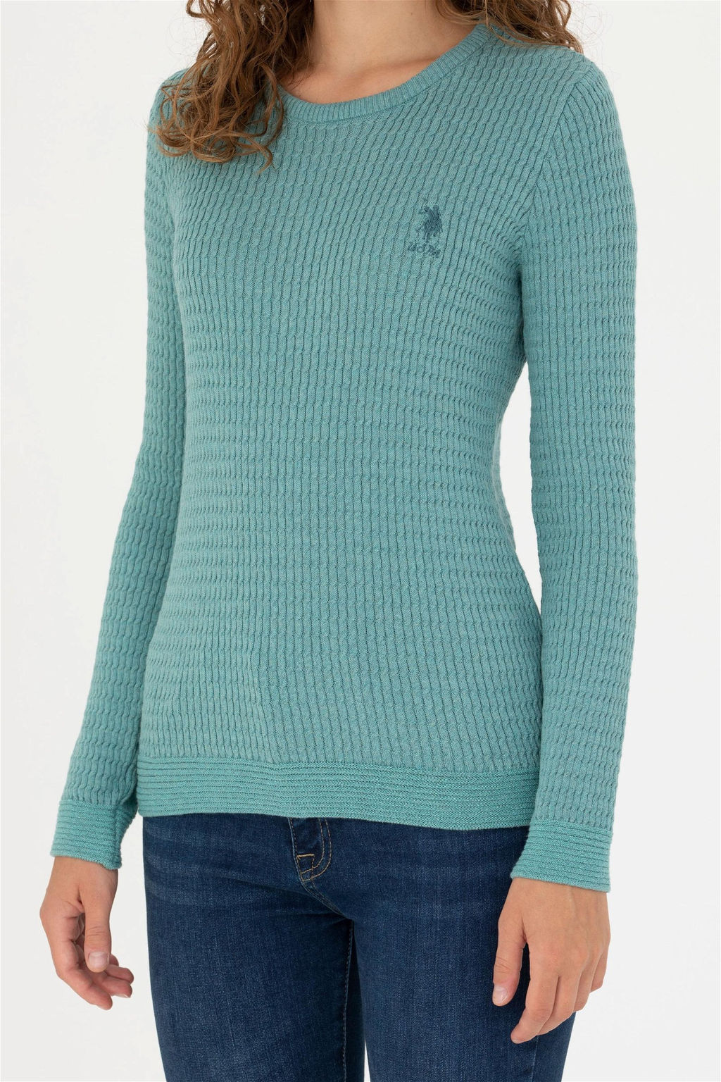 U. S. Polo Assn Женский мятный базовый свитер с круглым вырезом - U.s. polo assn фото 13