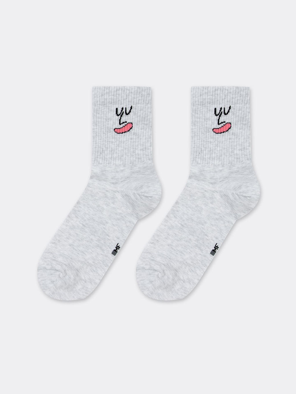 Цена за 5 пар! Носки унисекс серые с рисунком в виде эмоции св.серый меланж 556U-1633