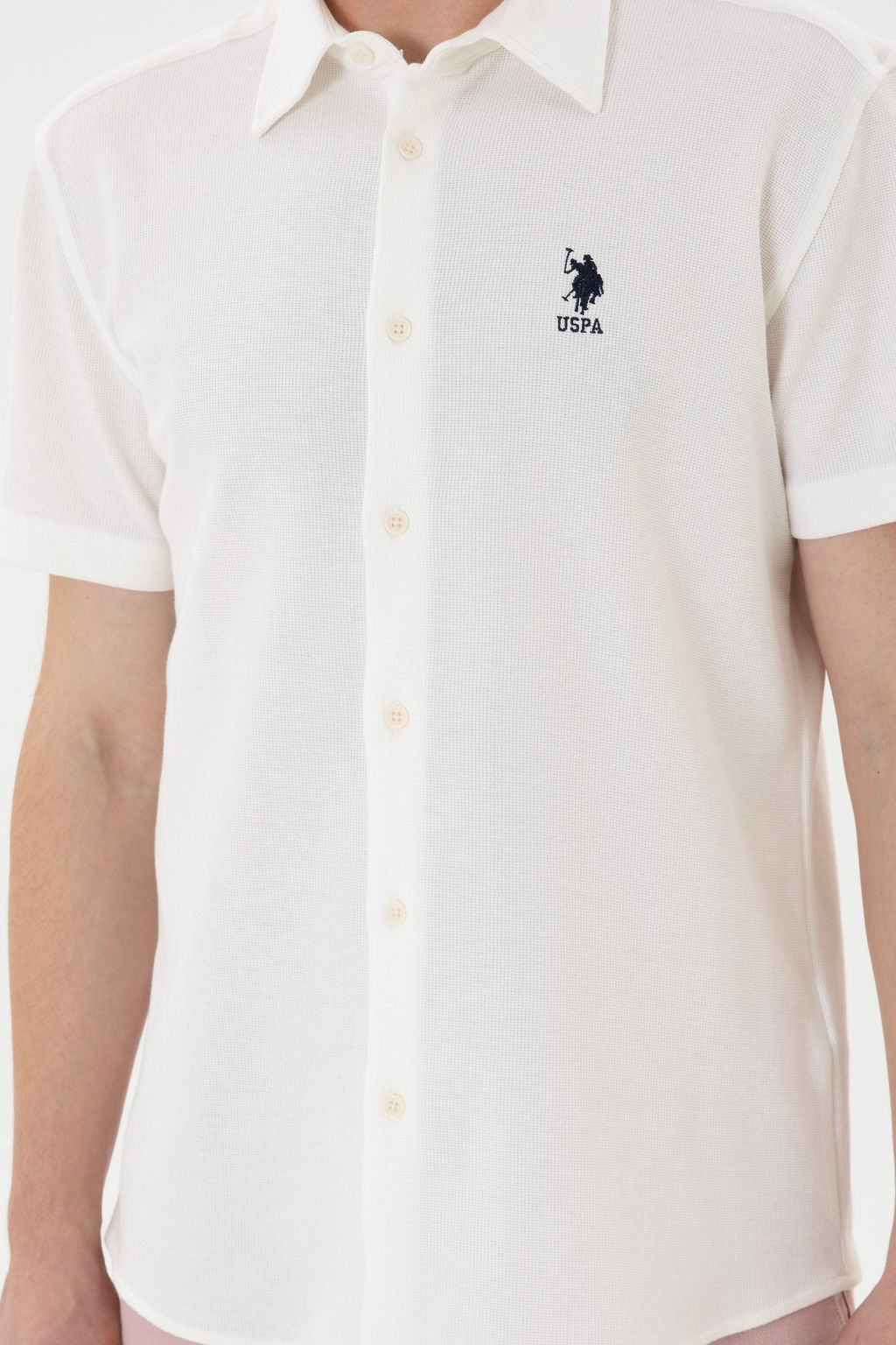 Мужская рубашка с коротким рукавом цвета экрю - U.s. polo assn фото 13