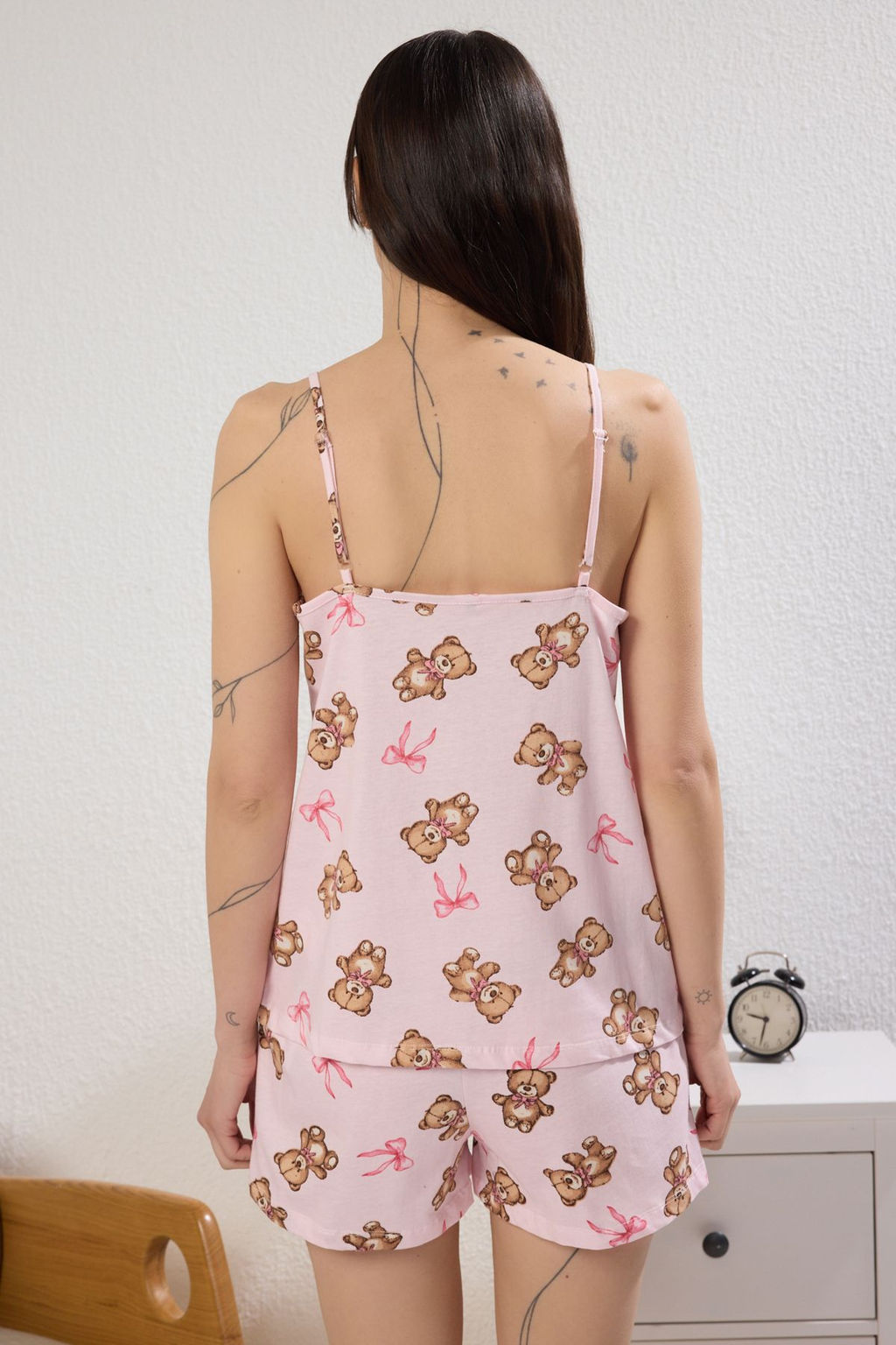 Trendyolmilla Pembe %100 Pamuklu Ay?c?kl? ve Kurdele/Fiyonklu Sortlu Orme Pijama Tak?m? THMSS25PT00065  фото 5
