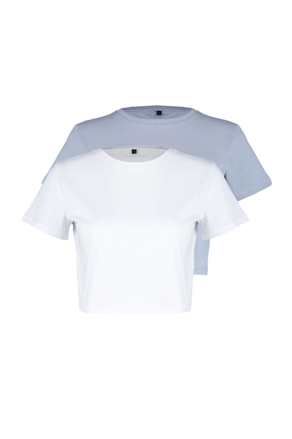 Beyaz-Gri 2li Paket %100 Pamuk Crop Bisiklet Yaka Orme T-Shirt TWOSS20TS1480