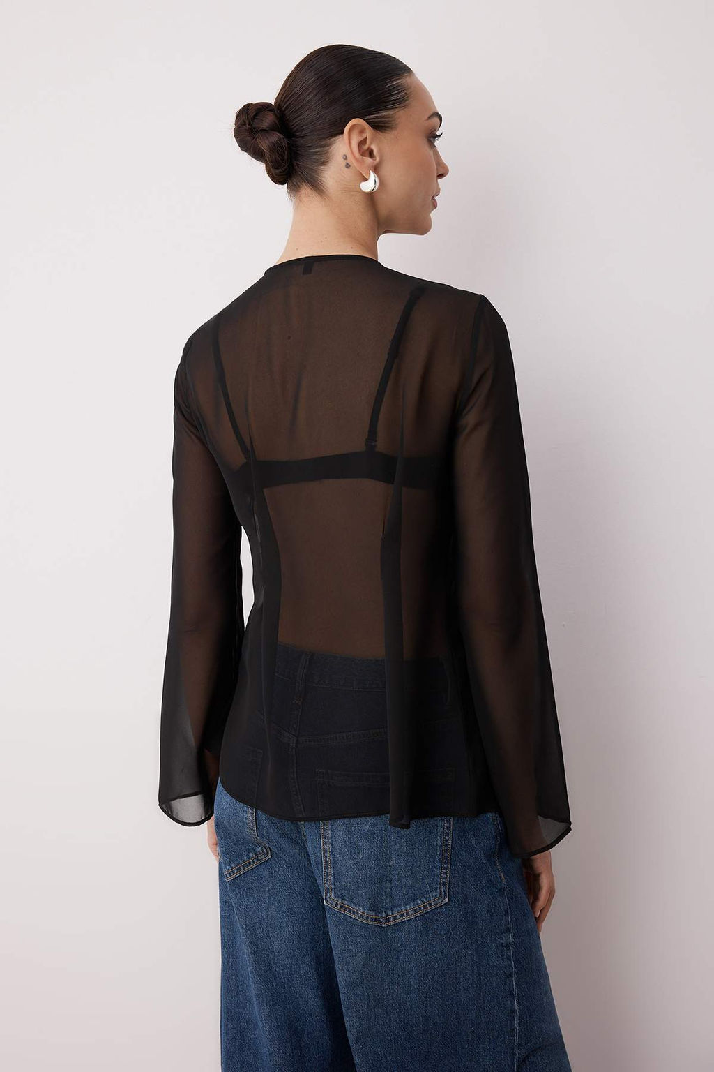 Siyah Sifon Transparan Baglama Detayl? Dokuma Bluz TWOAW26BZ00118 - Trendyolmilla фото 4