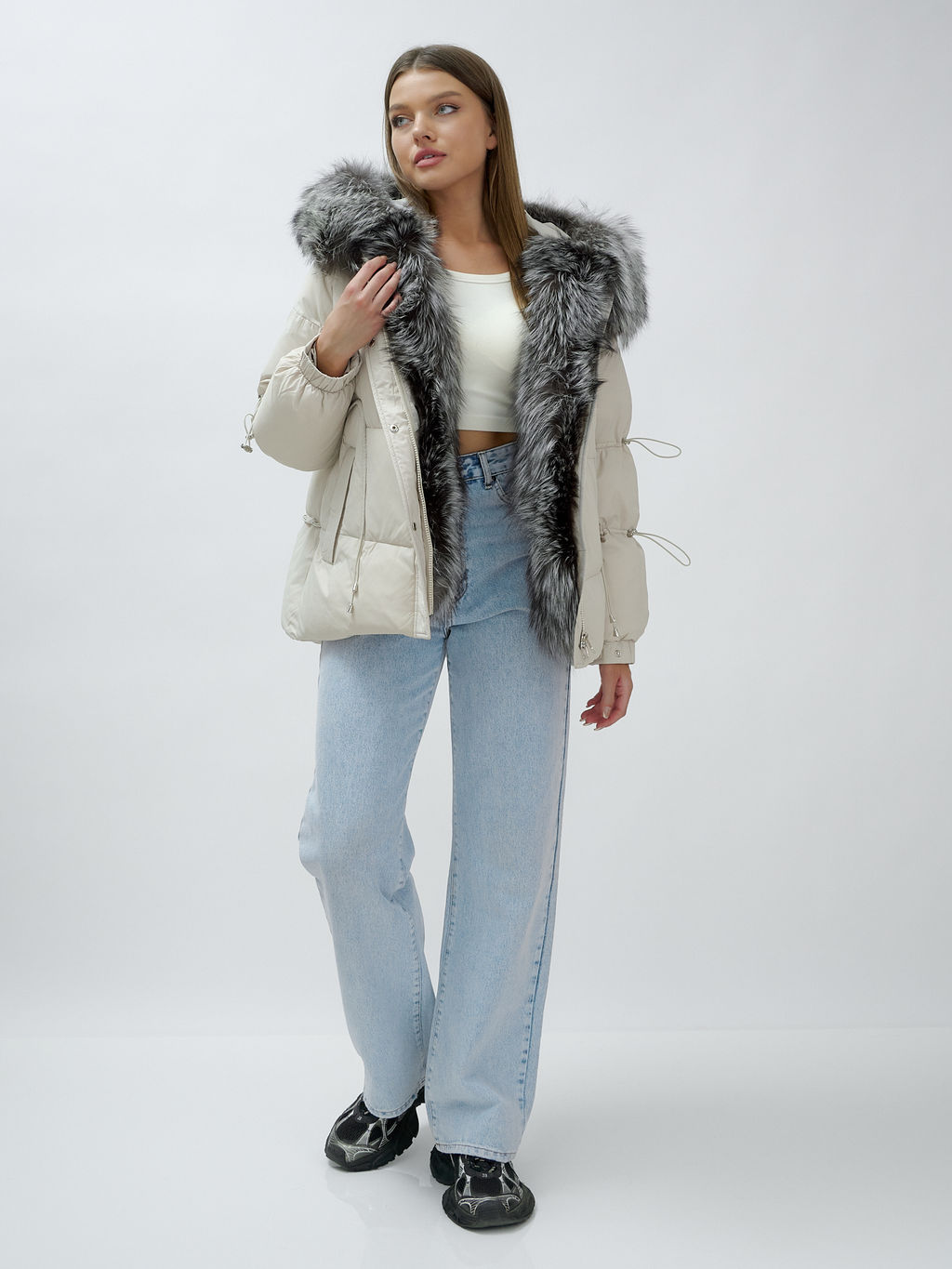 с чернобуркой ПРЕМИУМ класса Полупальто куртка зимняя коричневого цвета  бежевого цвета - Mtforce фото 5