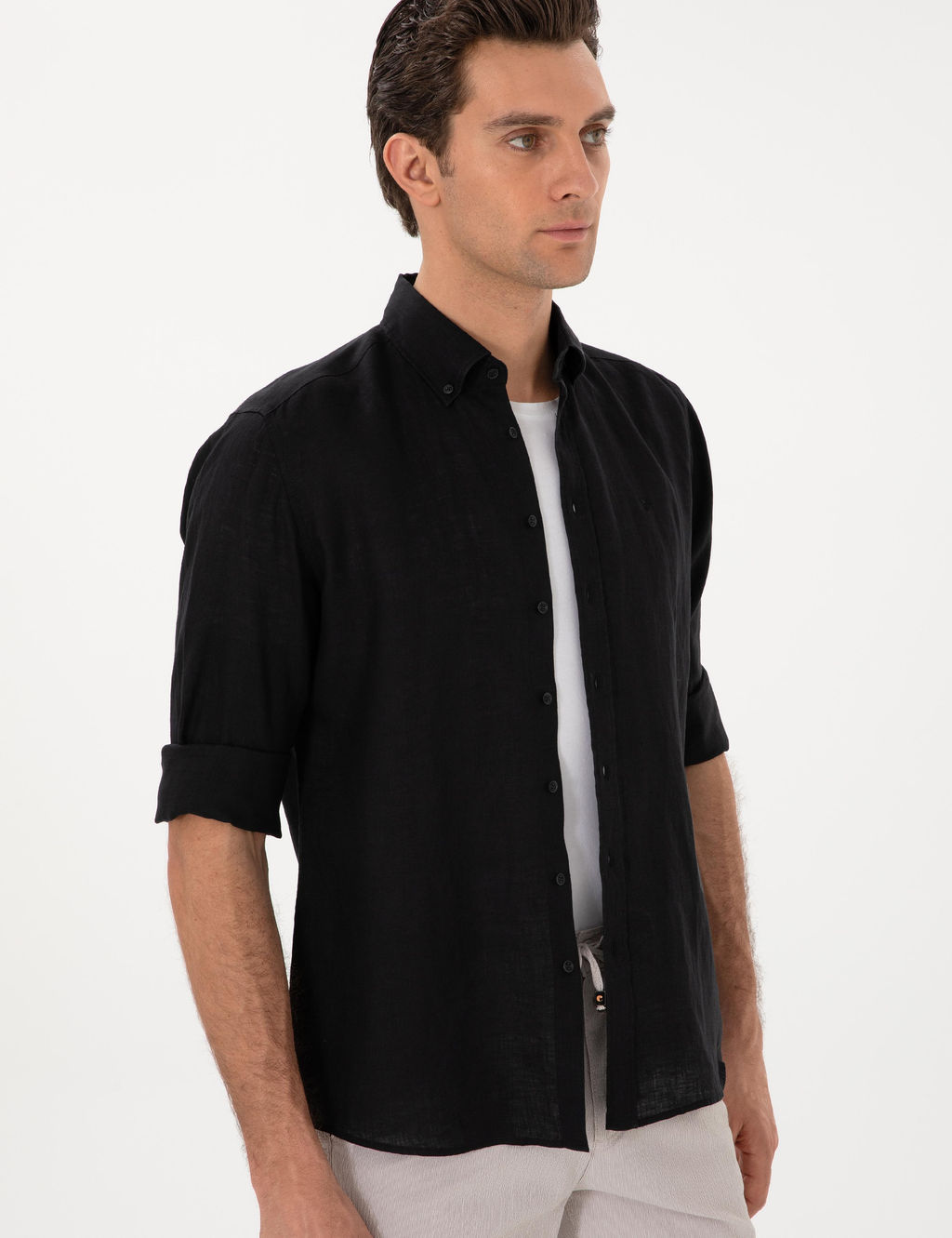 Siyah Regular Fit %100 Keten G_mlek