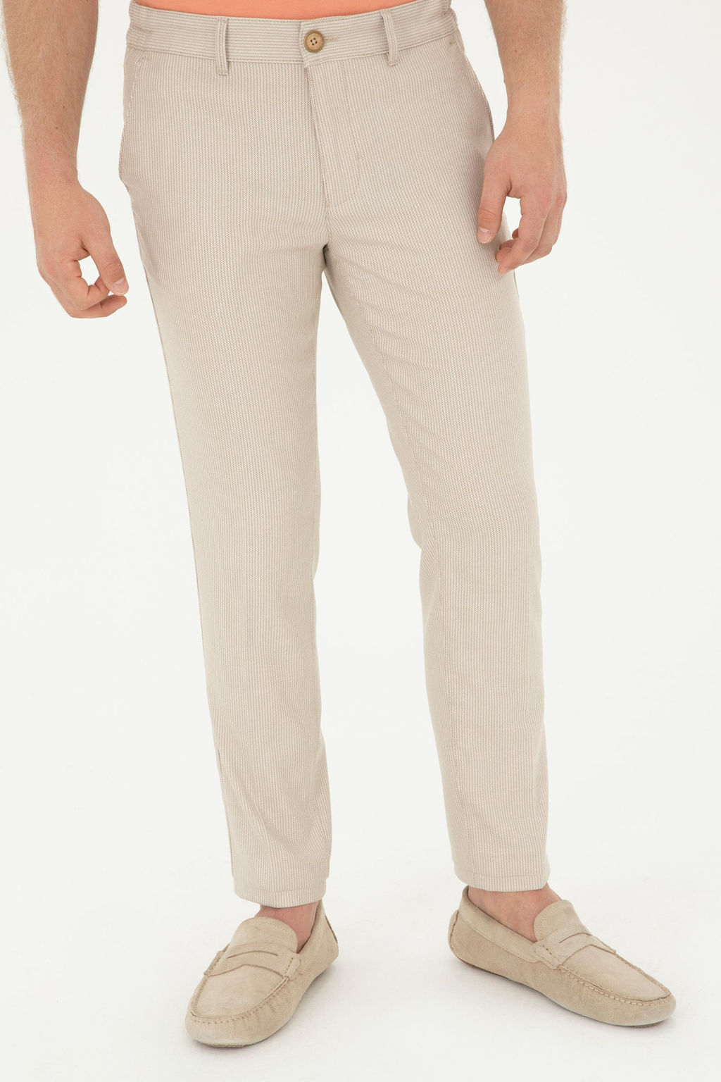 Erkek Slim Fit Camel Kanvas Pantolon