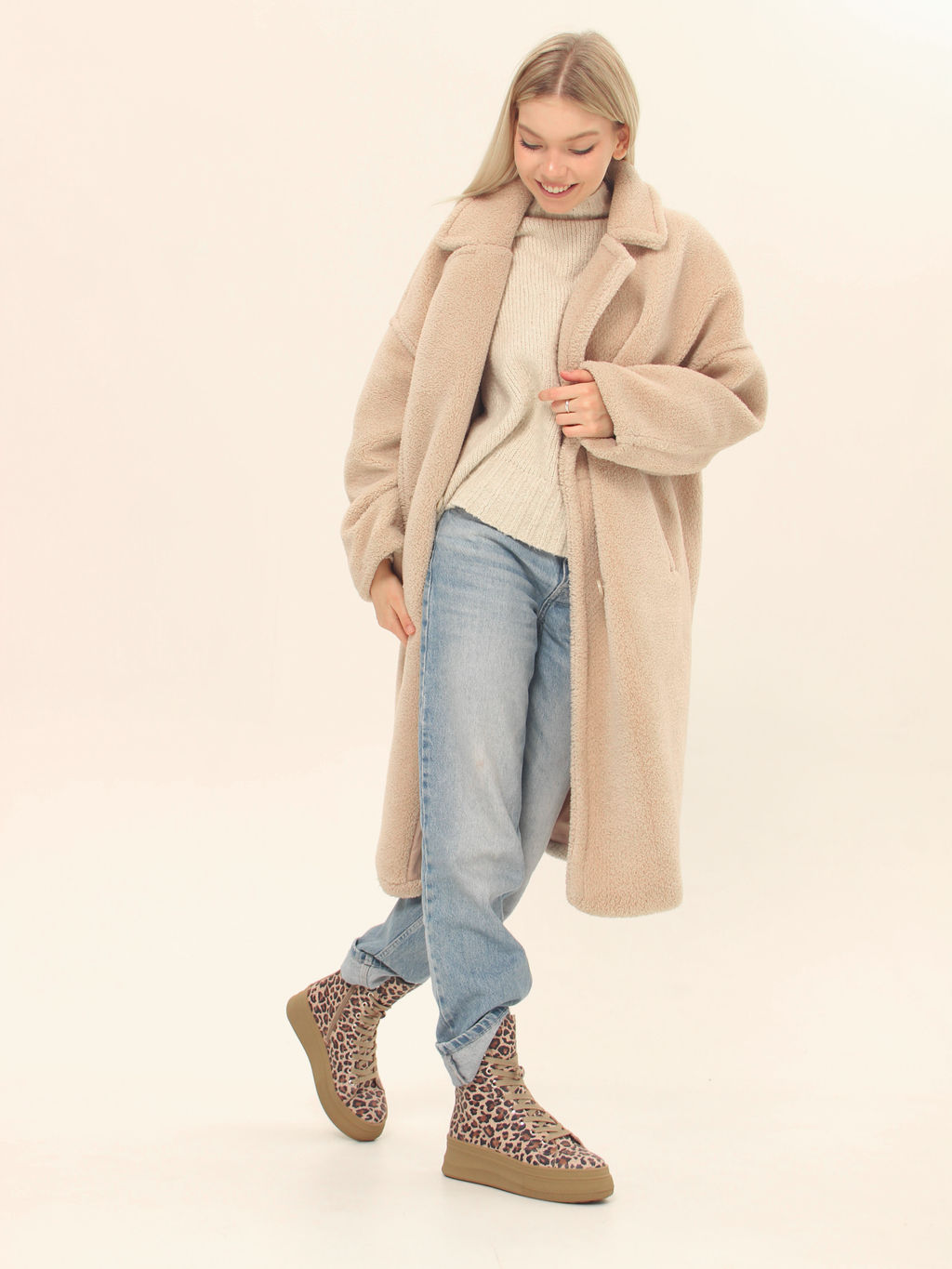 Ботинки 215.warmbr.Бежевый леопард/байка