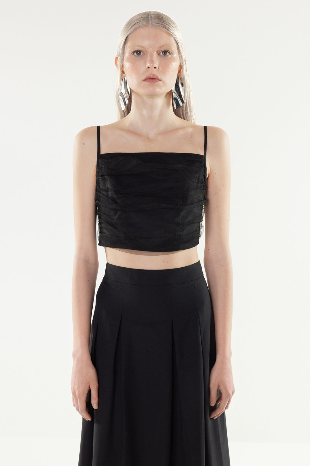 X Yapay Zeka Siyah Tul Detayl? Crop Dokuma Bluz TWOSS24BZ00540 - Trendyolmilla фото 3