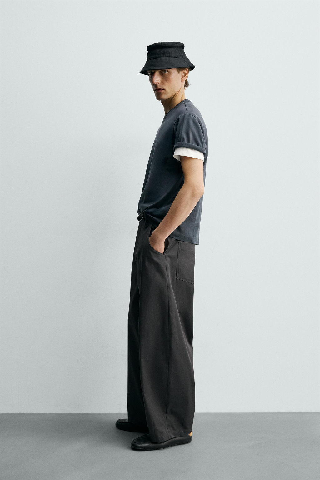 PANTAL?N WIDE  FIT CROPPED / Gris Antracita - Zara фото 4