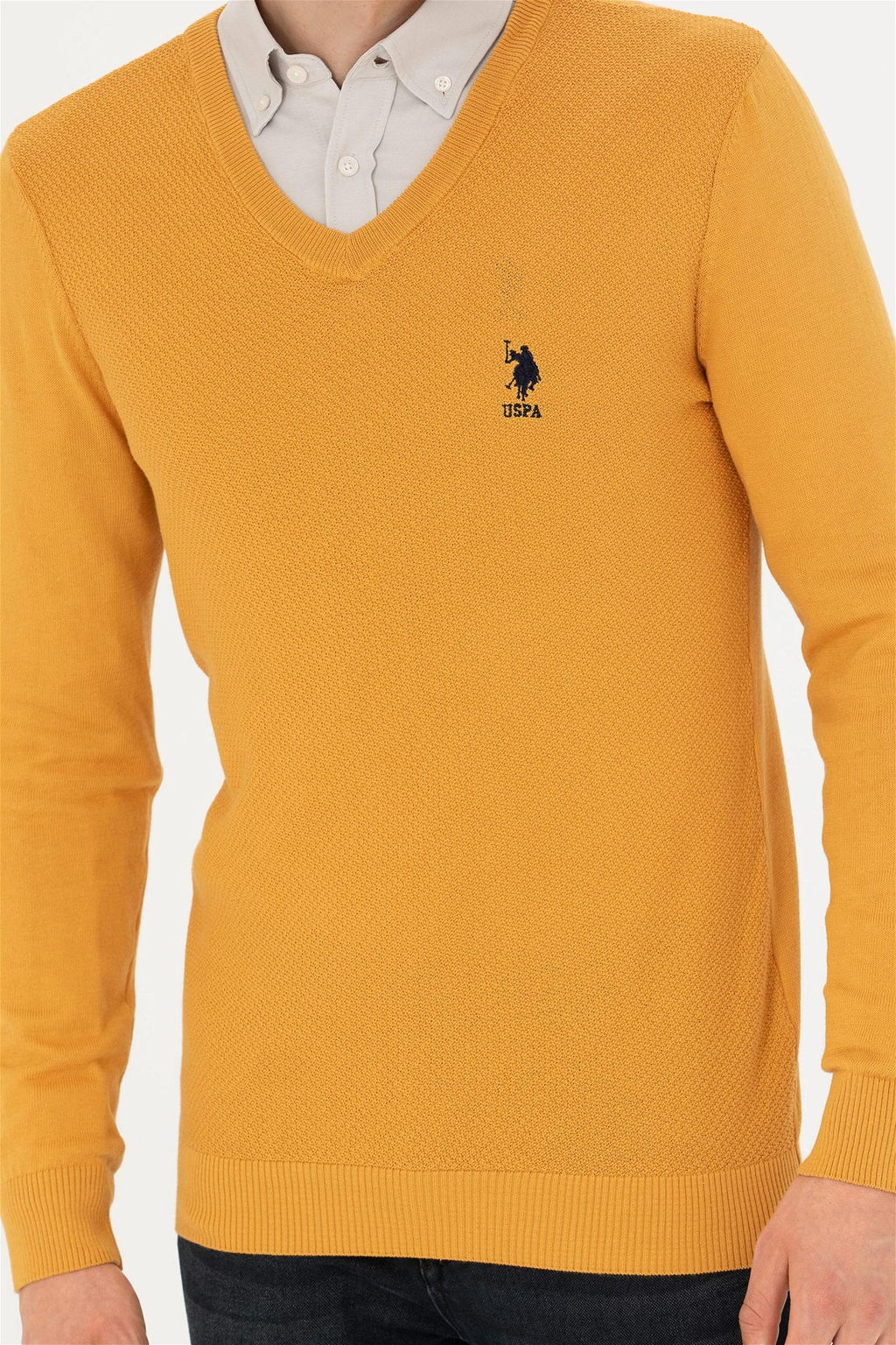 Мужской горчичный базовый свитер Неожиданная скидка в корзине - U.s. polo assn фото 6