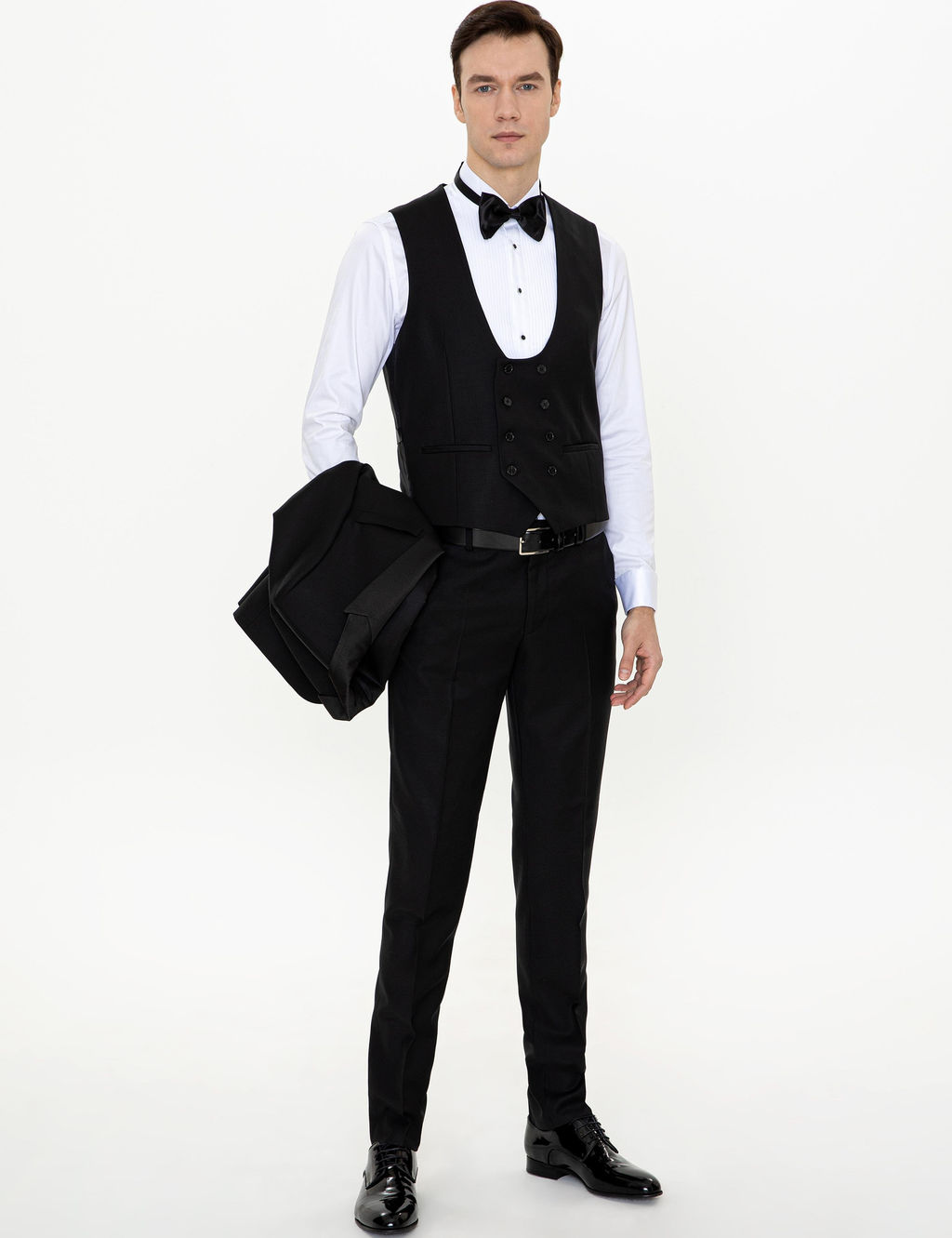 Черный Экс. Slim Fit Жилет Смокинг Костюм Жениха - Cacharel фото 5