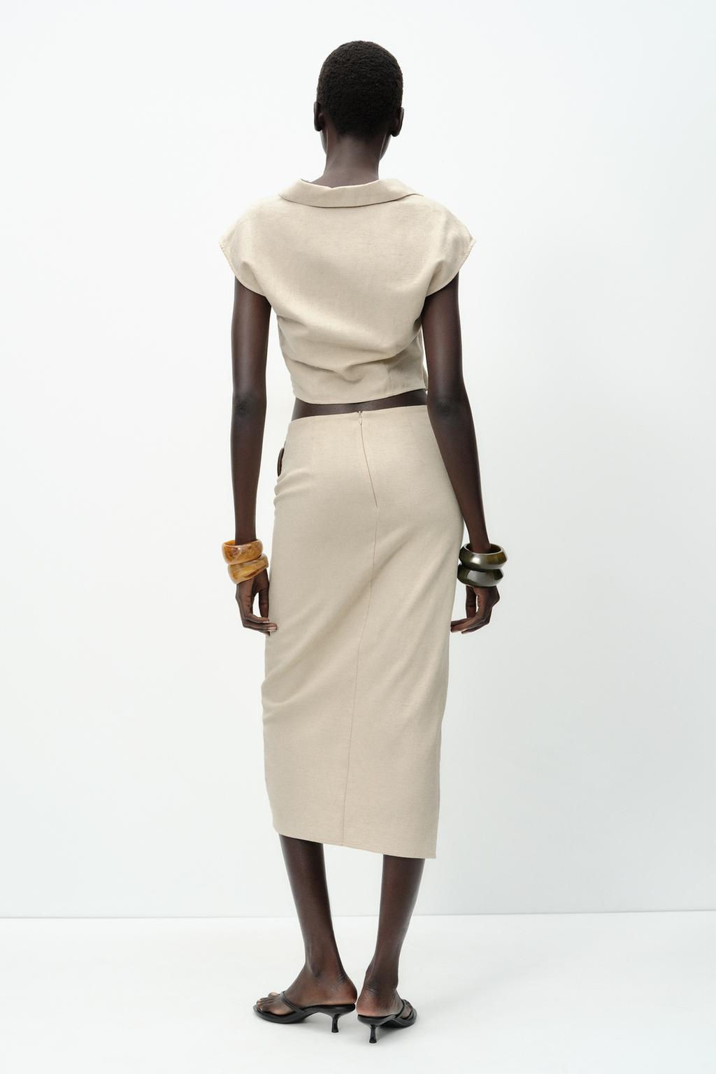 LINEN BUCKLE MIDI SKIRT - Zara фото 12