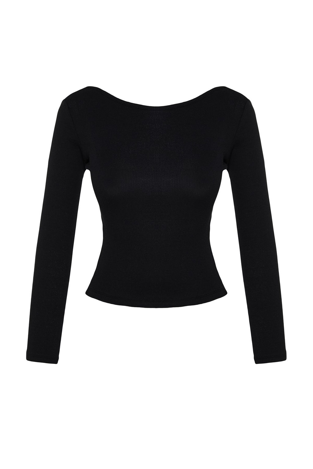 Trendyolmilla Siyah S?rt Dekolteli Fitted/Vucuda Oturan Fitilli Esnek Orme Bluz TWOAW24BZ00105  фото 6