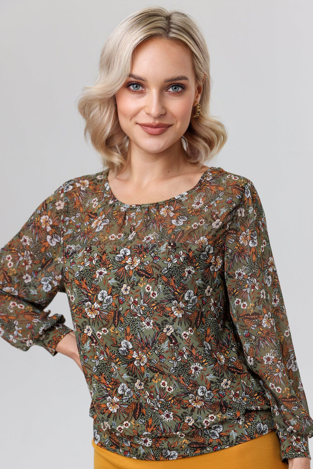 Блузка женская 4130-24/09/Оливково-зеленый, коричневый - Rise фото 5