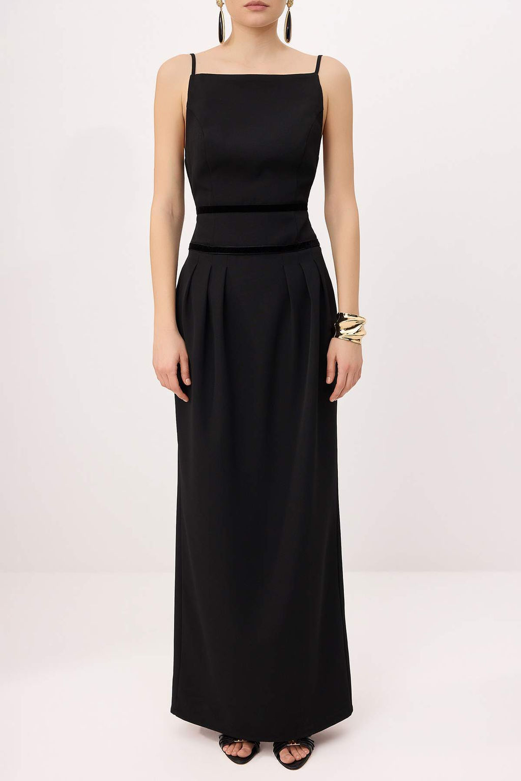 Siyah S?rt Dekolteli Kadife Serit Detayl? Maxi Abiye & Mezuniyet Elbisesi TPRSS26AE00109 - Trendyolmilla фото 2