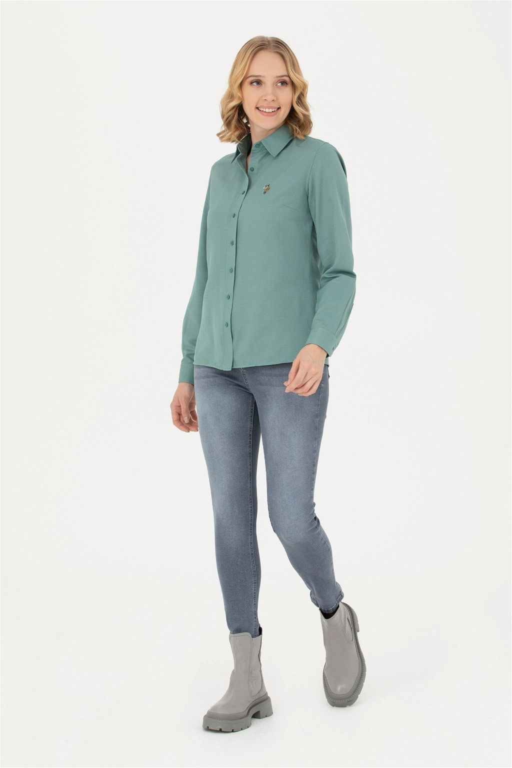 Женская мятная базовая рубашка с длинным рукавом - U.s. polo assn фото 11