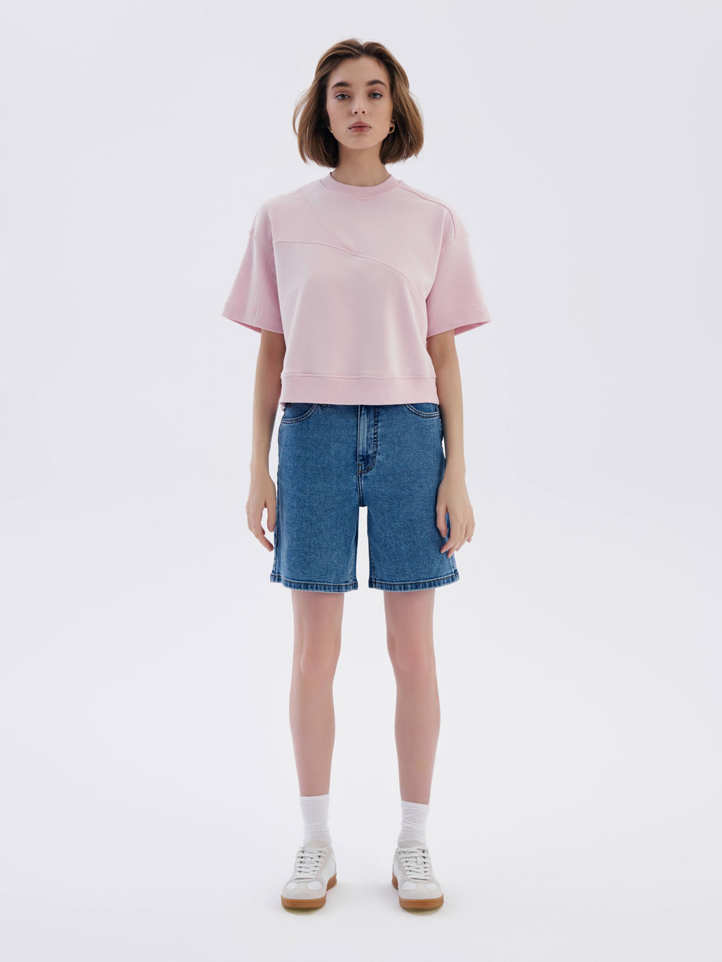 CONTE Комбинированная футболка из футера c вставками в рубчик LD 2573 crystal pink