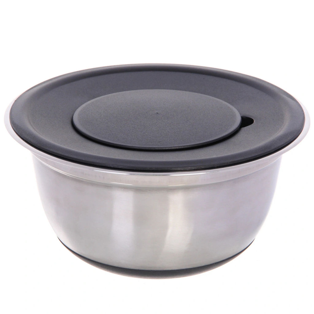 Миска из нержавеющей стали 2л на силиконовом основании 22см с 3-мя насадками-терками