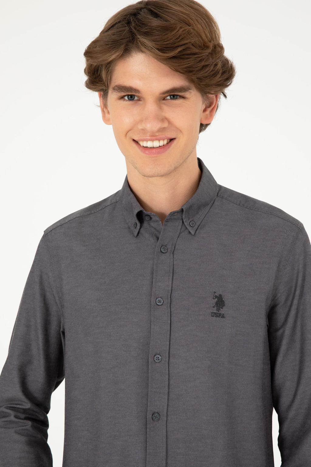Мужская базовая рубашка антрацитового цвета с длинным рукавом - U.s. polo assn фото 2