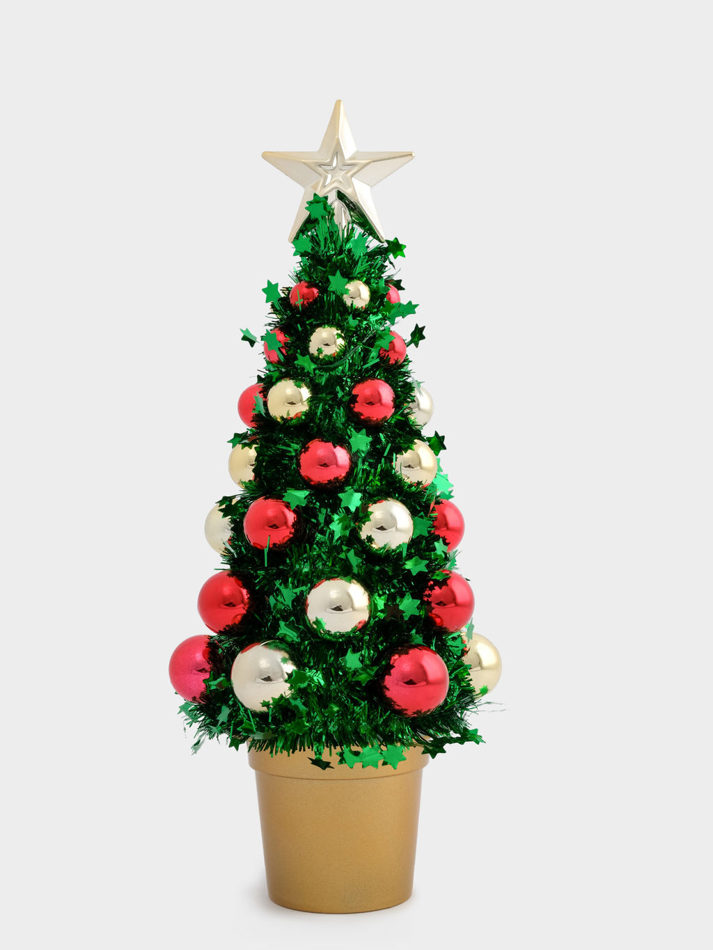 Ель искусственная, 30 см, с шарами, в горшке, мишура/пластик, зеленая, New year