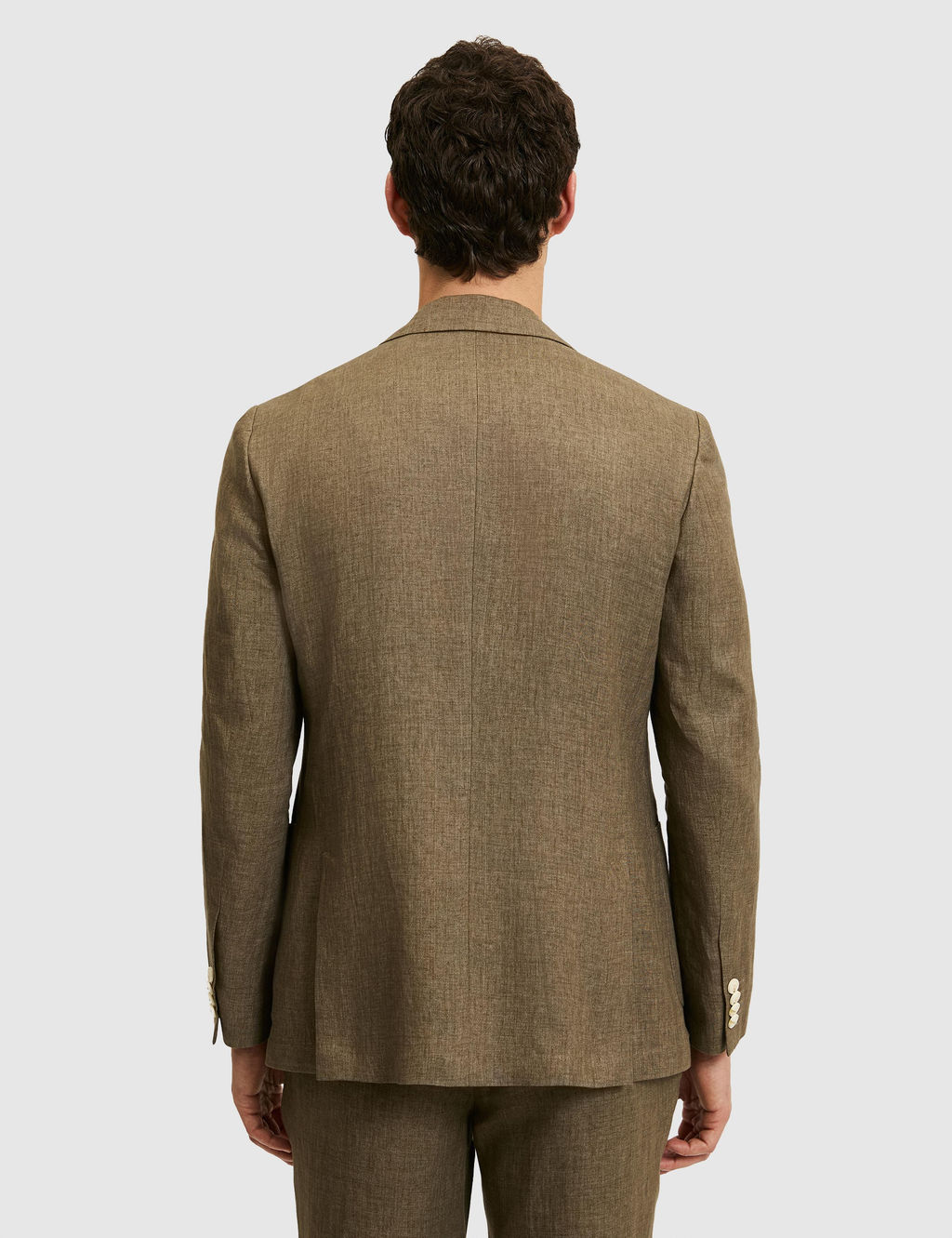 Haki Slim Fit %100 Keten Mikro Desen Mono Yaka Ceket