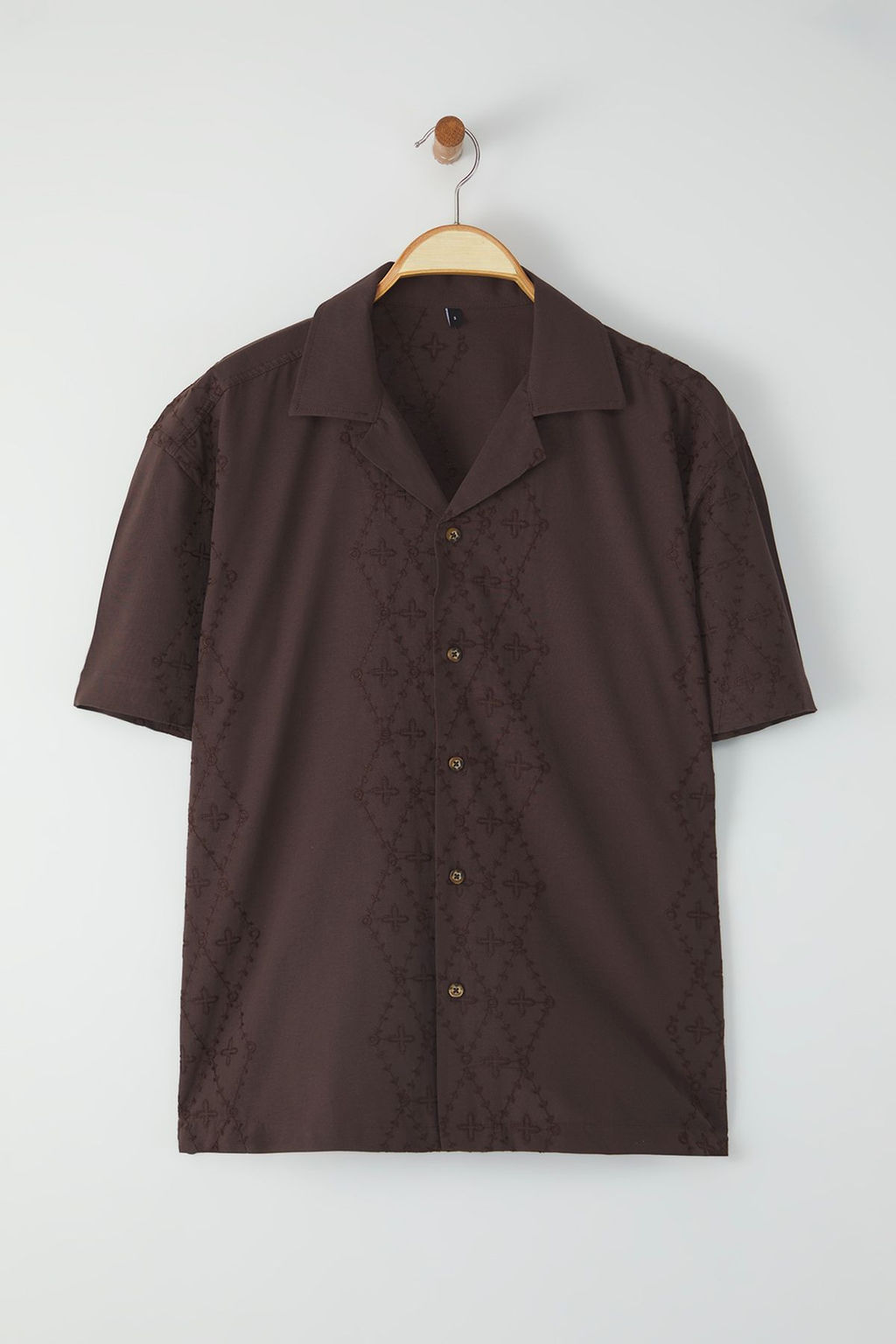 Kahverengi Oversize Fit Nak?sl? Brode Yazl?k Islemeli Gomlek TMNSS25GO00049