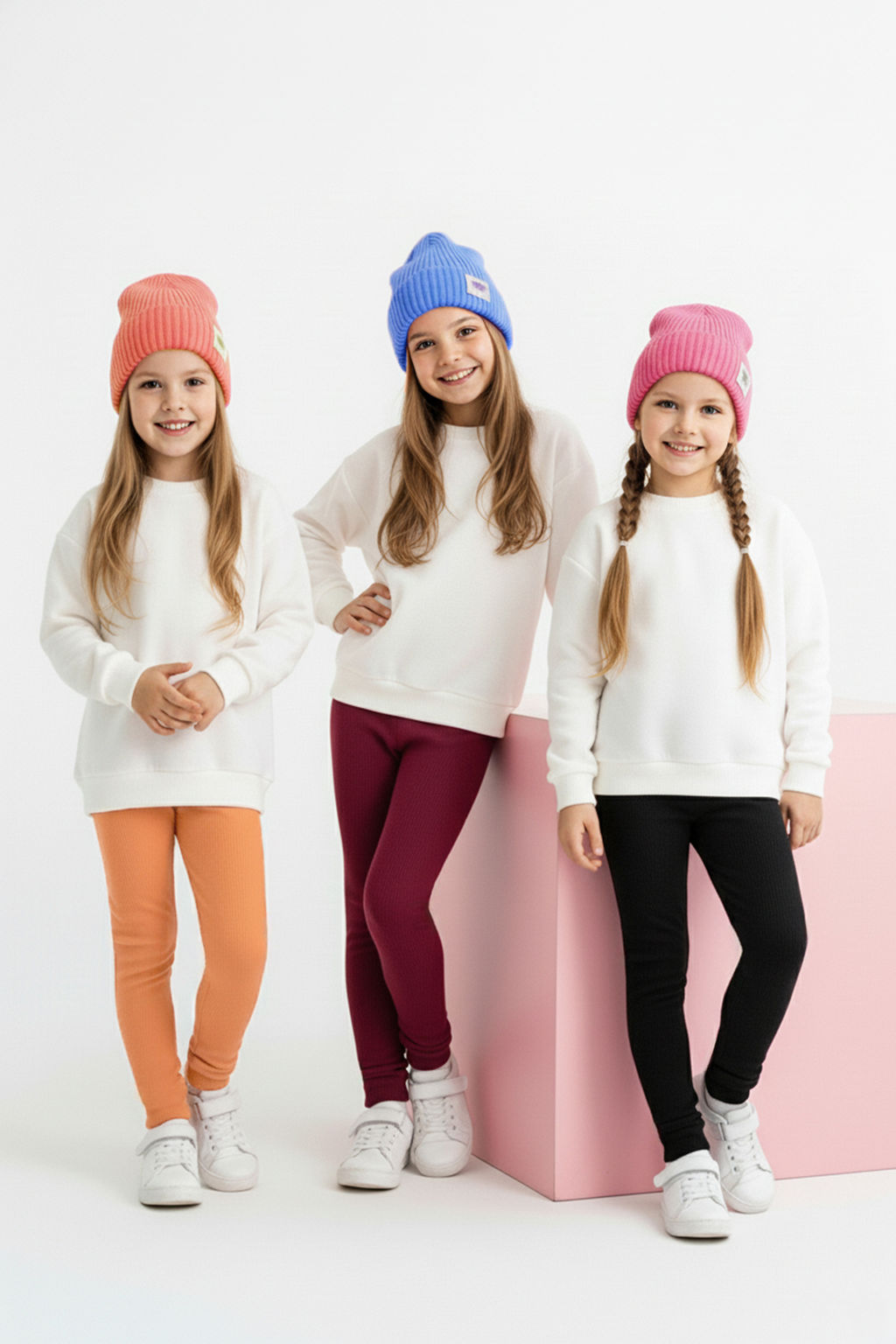 Siyah-Pudra-Bordo Pamuklu 3lu K?z Cocuk Duz Orme Tayt TKDAW26TA00004 - Trendyolmilla фото 3