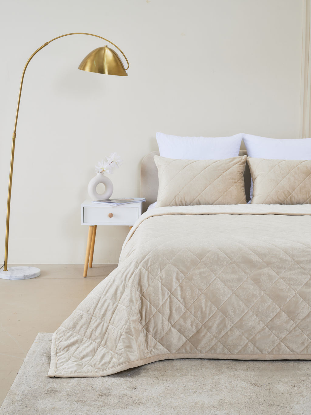 Набор покрывало и чехлы на подушку - Кристалл, цвет кремовый 200х220