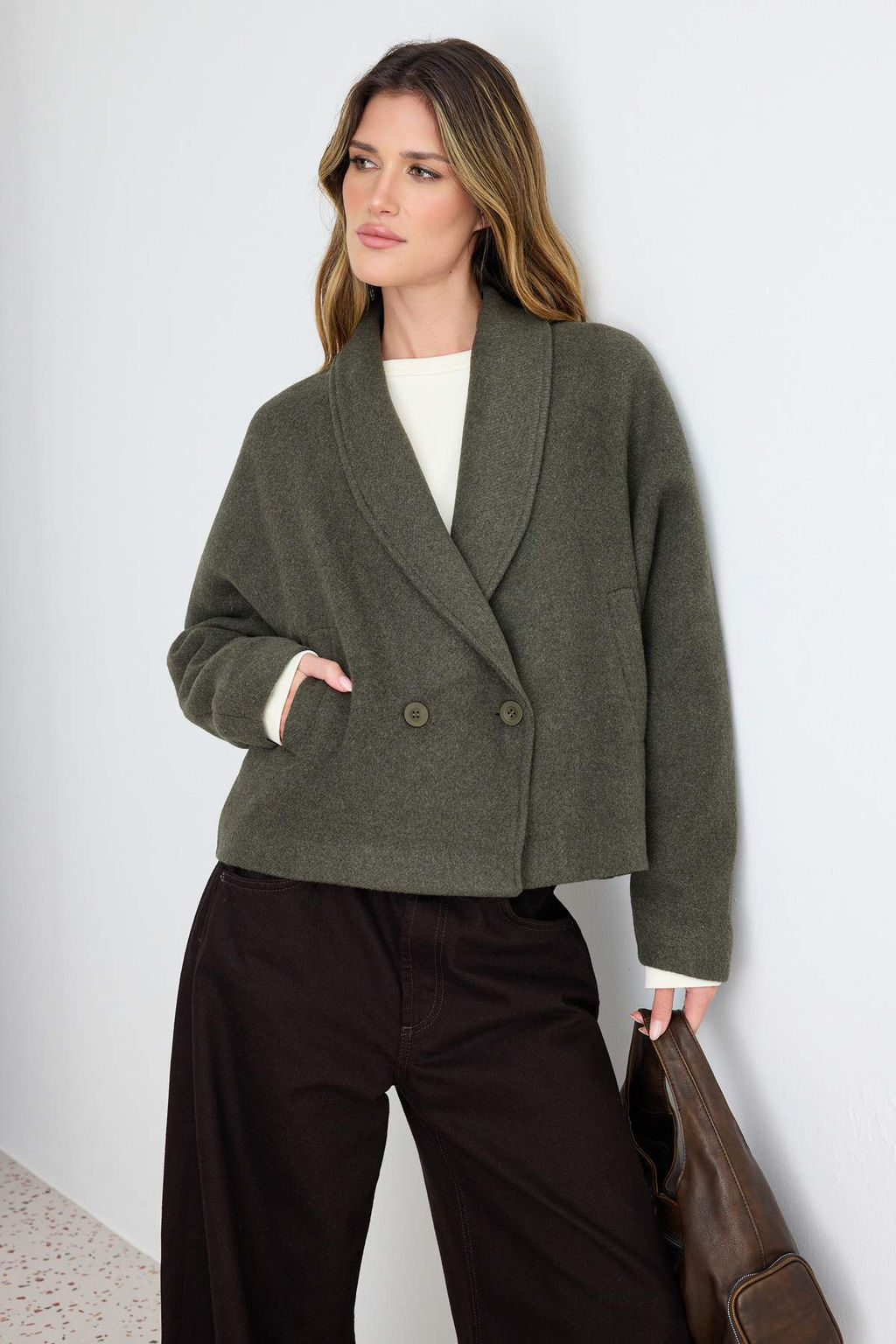 Koyu Ye_il Oversize Y_nl_ K_sa Ceket Kaban TWOAW25KB00047 - Trendyolmilla фото 2