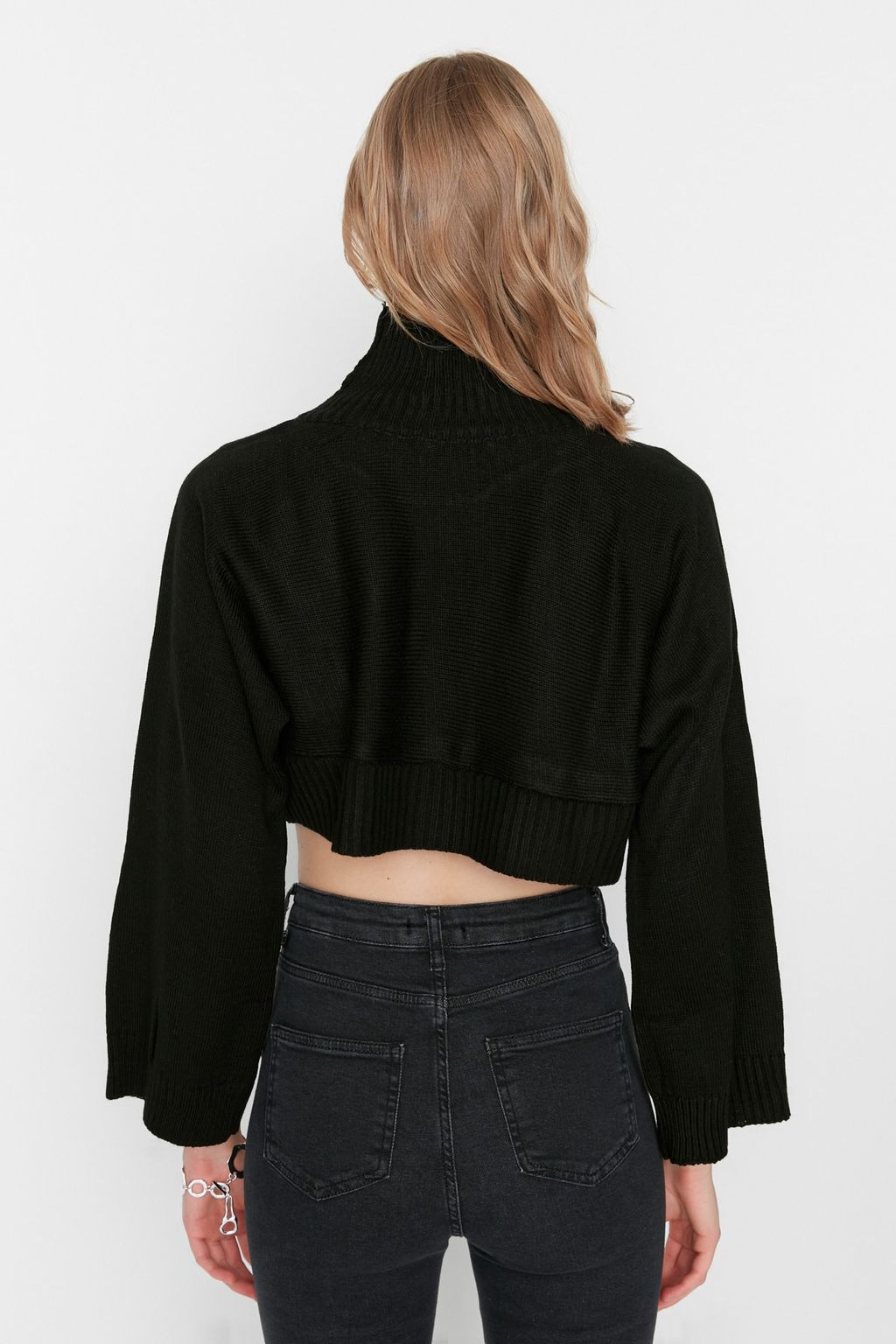 Siyah Super Crop Basic Triko Kazak TWOAW21KZ0163