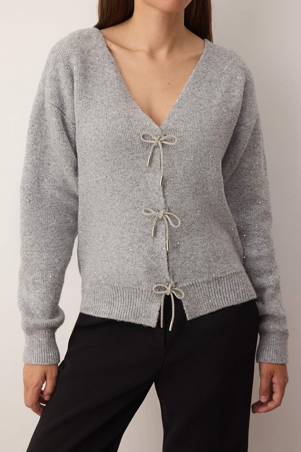 Antrasit Tasl? Fiyonk Dugmeli Yumusak Dokulu Triko H?rka TWOAW26HI00015