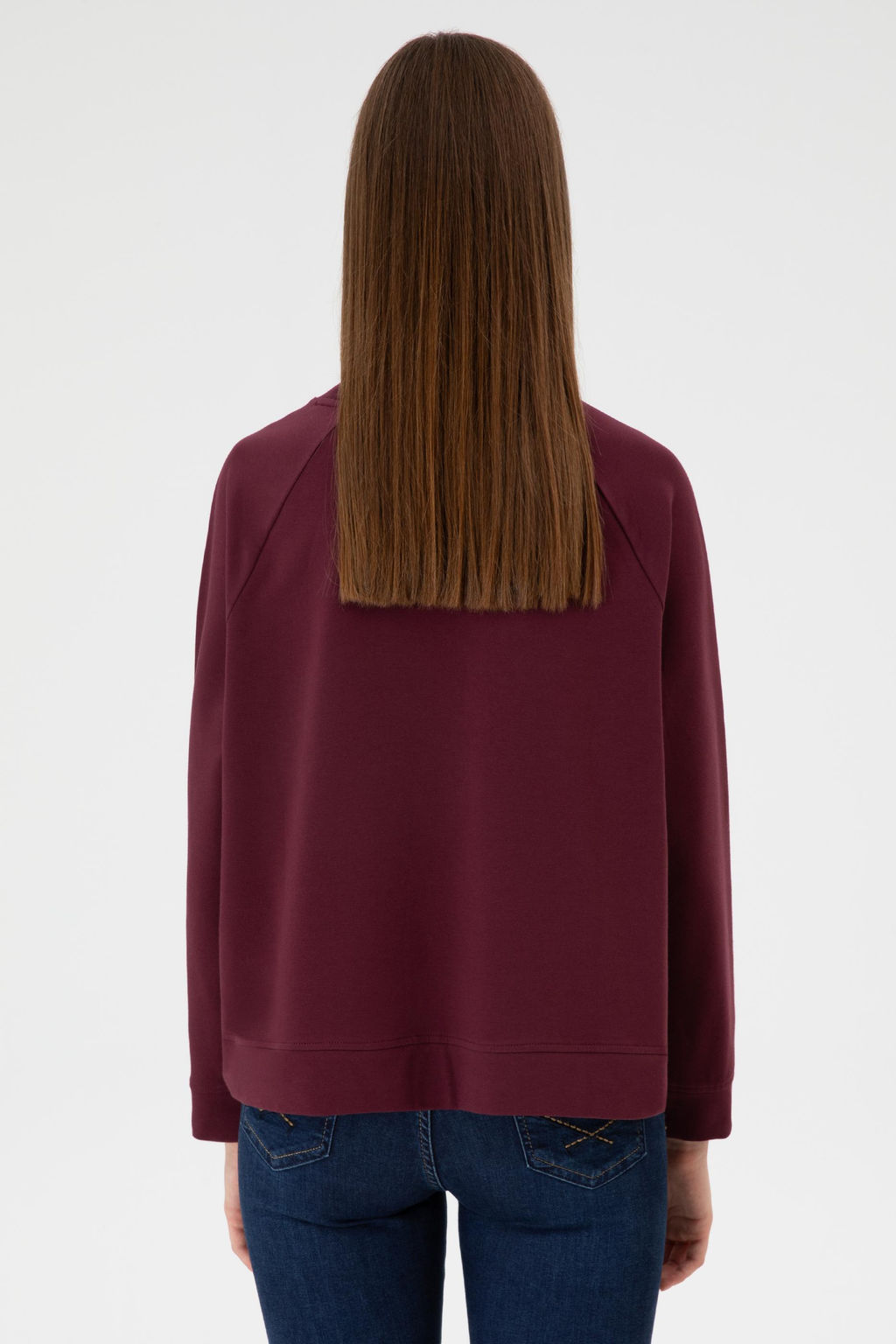 Kad_n Bordo Regular Bisiklet Yaka Basic Sweatsh_rt