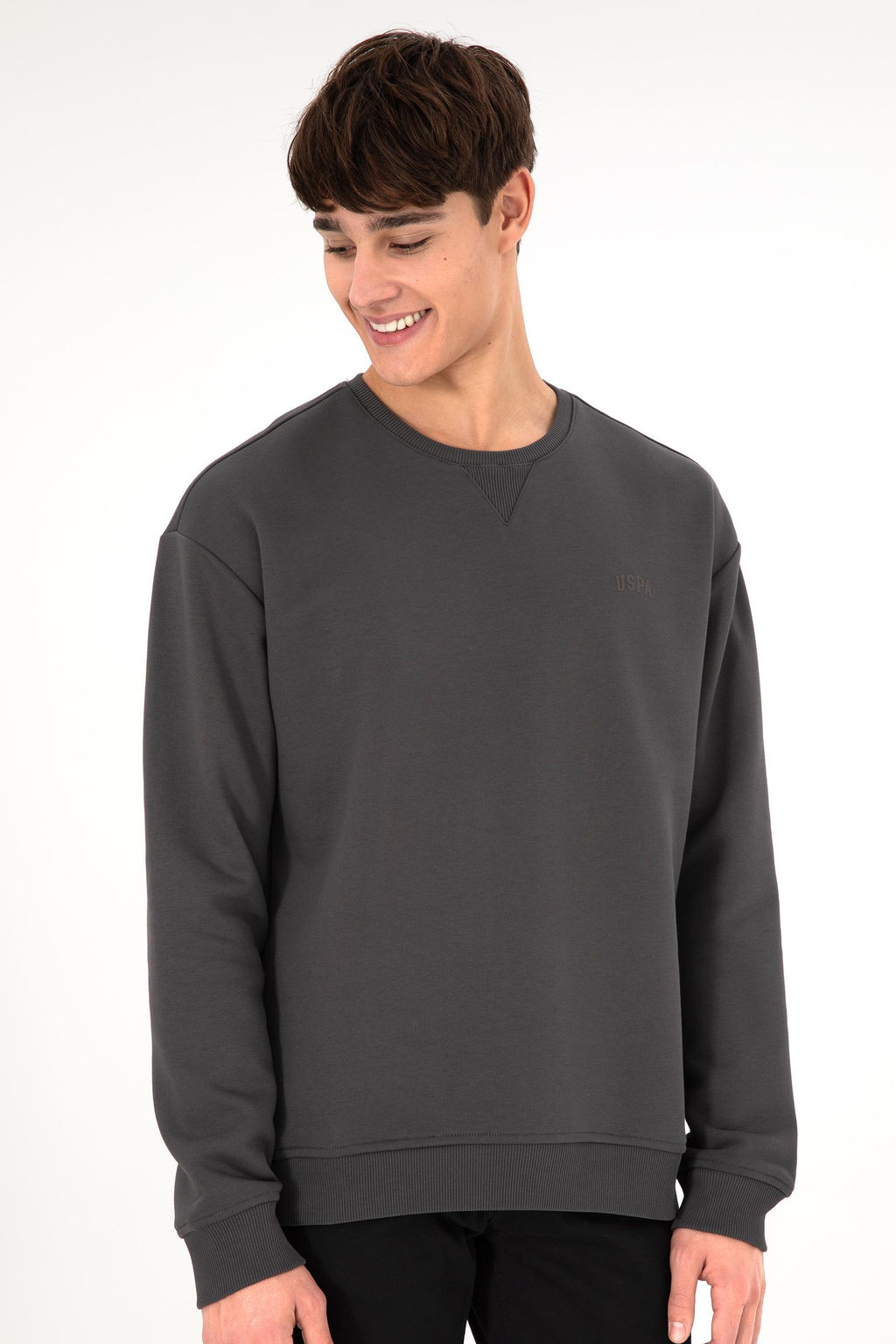 Erkek Bisiklet Yaka Antrasit Basic _ardonlu Sweatshirt