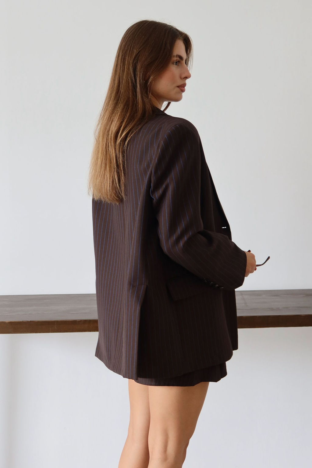 Kahverengi Koyu Mavi Cizgili Oversize Blazer Ceket TWOAW26BC00025 - Trendyolmilla фото 4