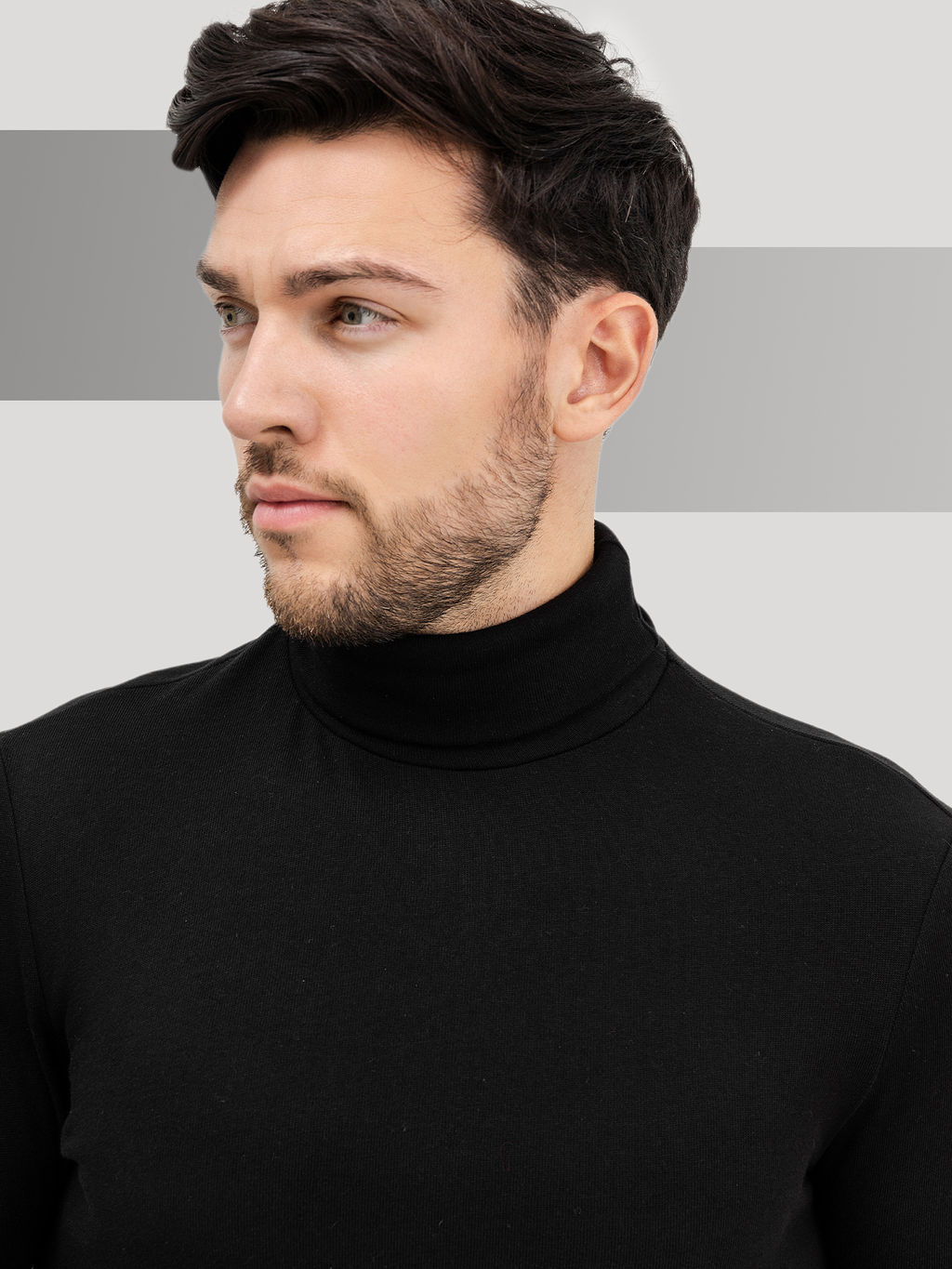 Черный лонгслив с воротником-стойкой из египетского хлопка черный 721465 - Mark formelle фото 3