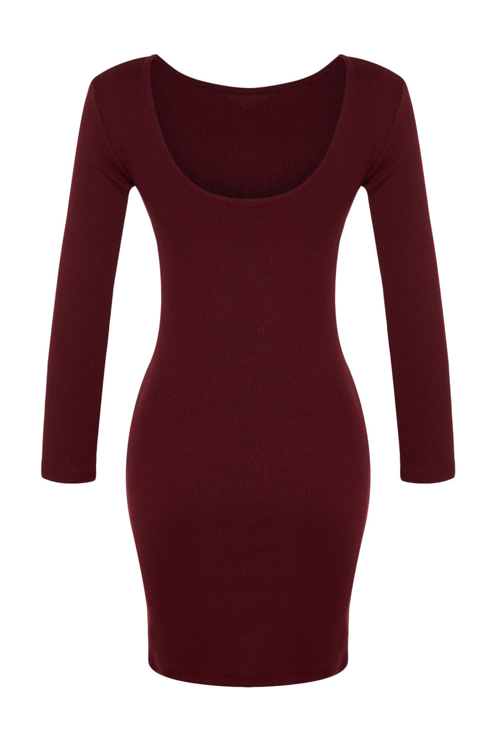 TRENDYOLMILLA Bordo Fitilli S?rt Detayl? Bisiklet Yaka Fitted/Vucuda Oturan Mini Esnek Orme Elbise TWOAW24EL00390  фото 8