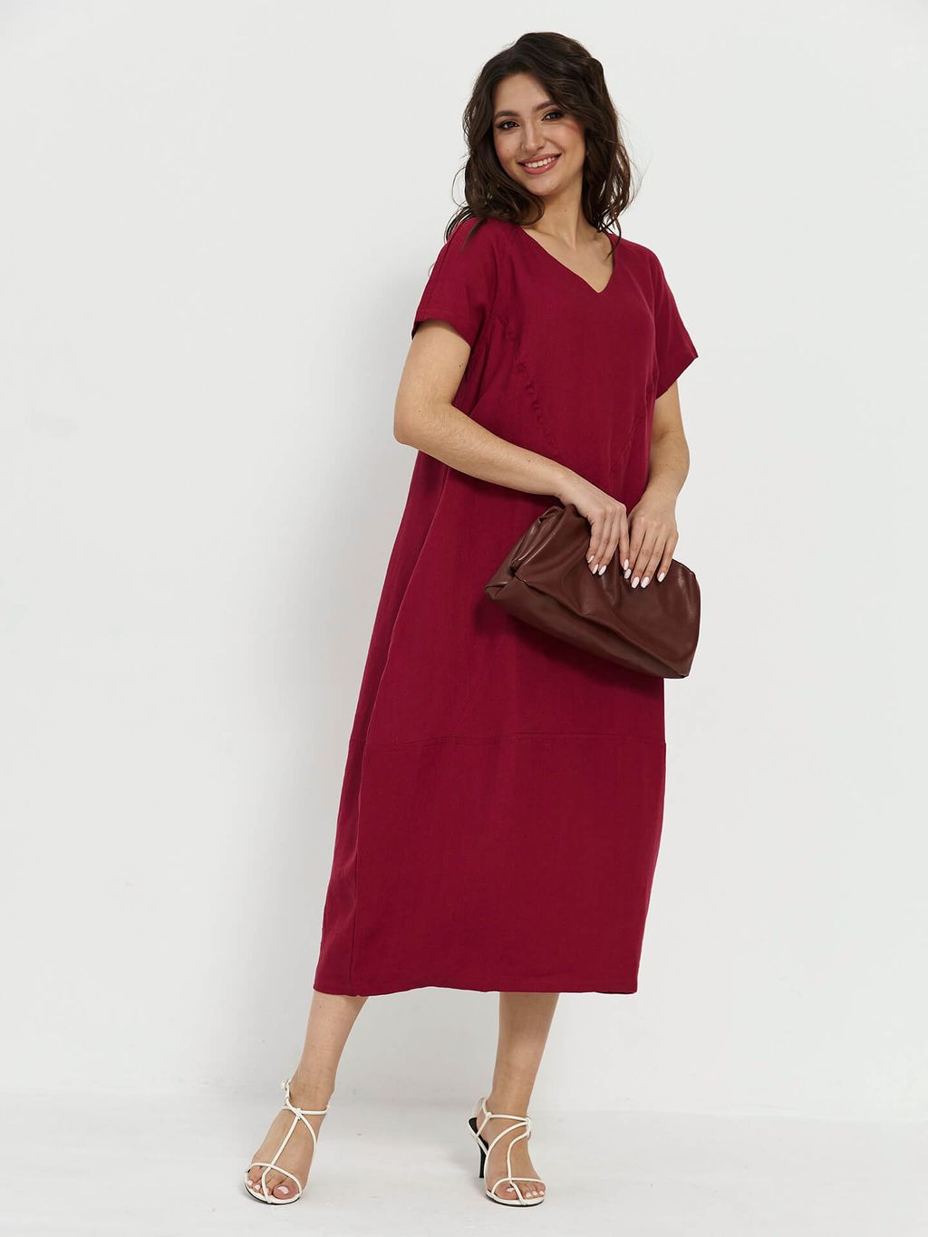 из 100% льна премиального качества. Платье Венеция бордовое - Vals фото 5
