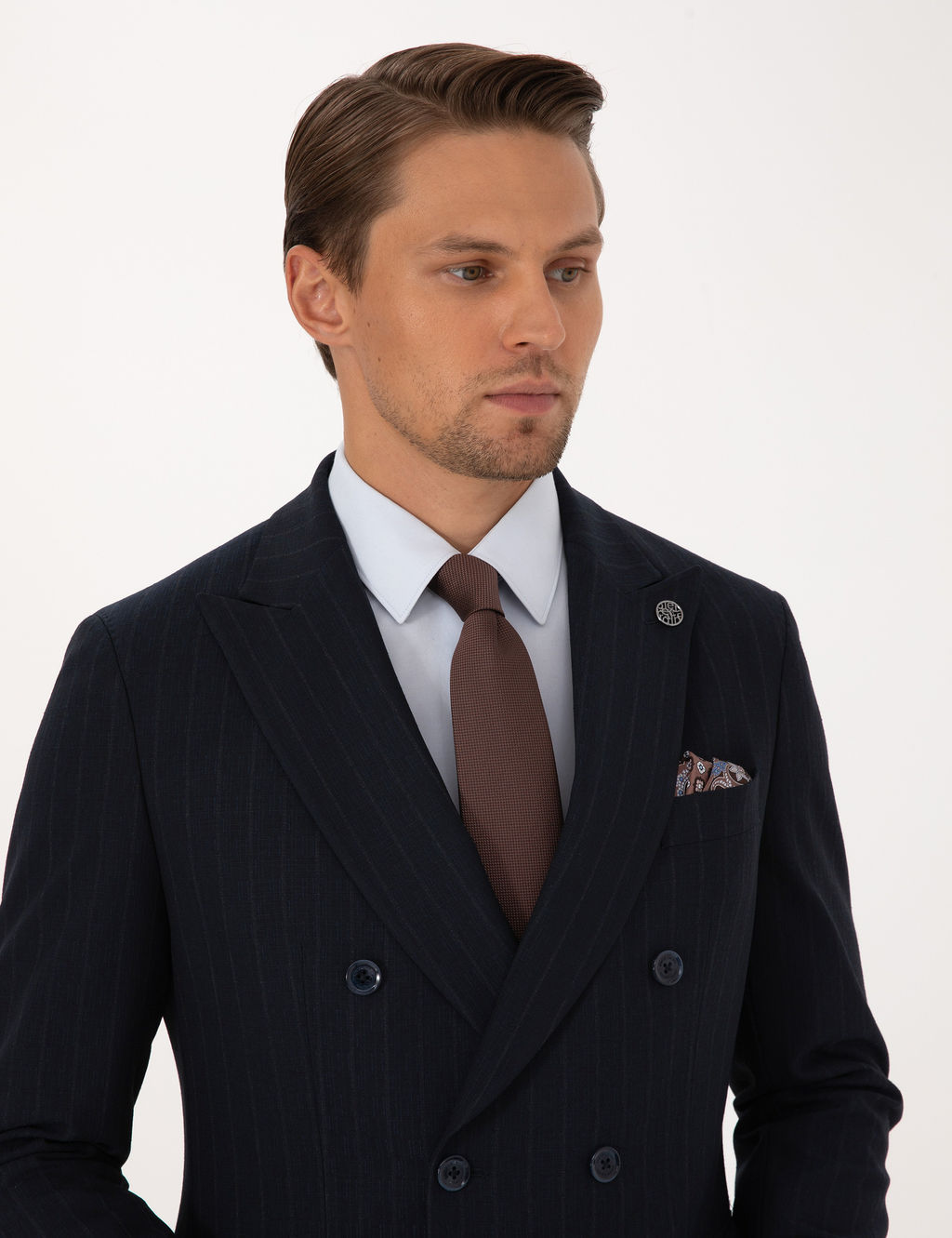 Lacivert Extra Slim Fit _izgili Kruvaze Tak_m Elbise