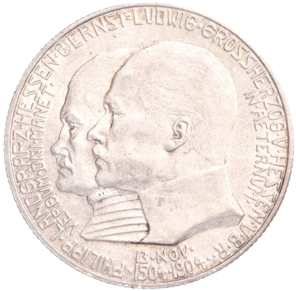 Монета 2 марки 1904 года Германия (Гессен) 400 лет со дня рождения Филиппа I Великодушного