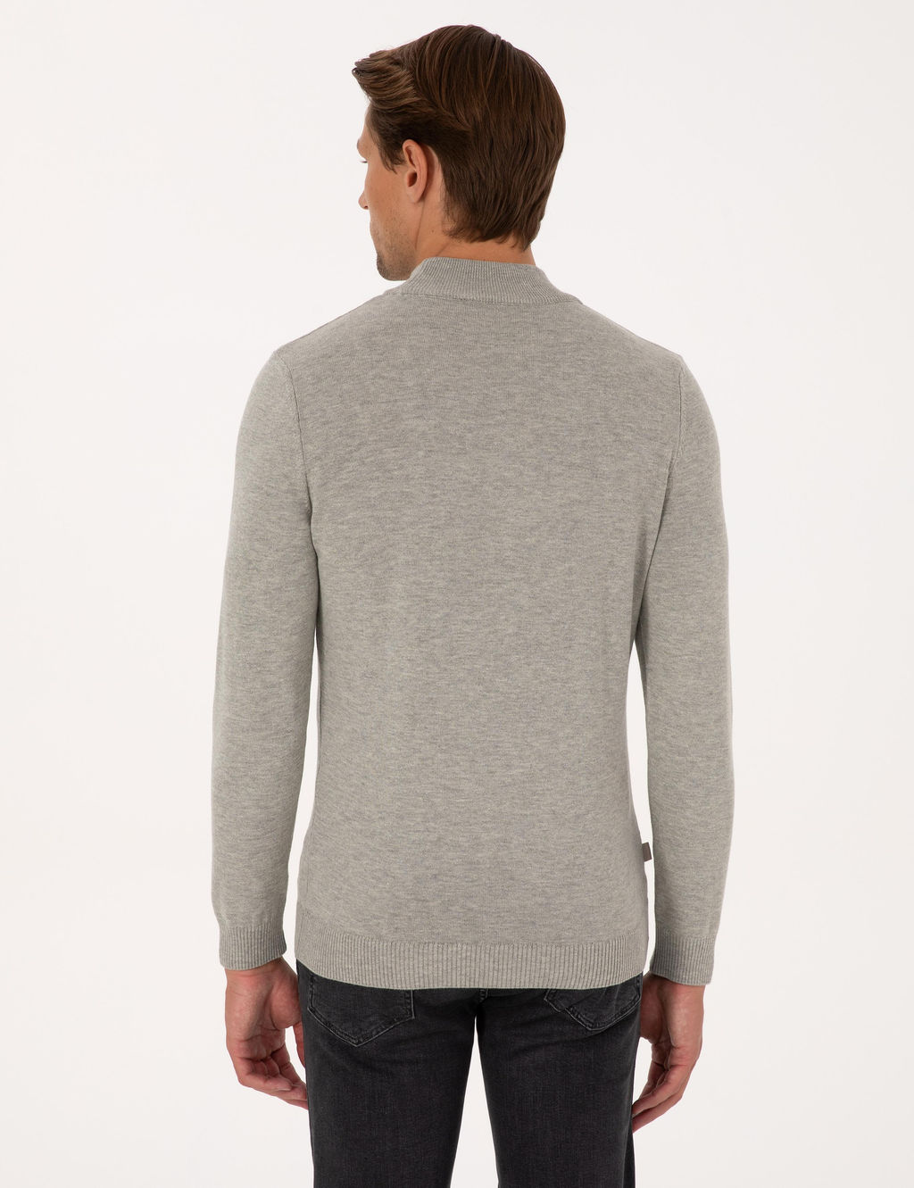 A__k Gri Melanj Slim Fit Yar_m Bal_k__ Yaka Basic Triko Kazak - Pierre cardin фото 5